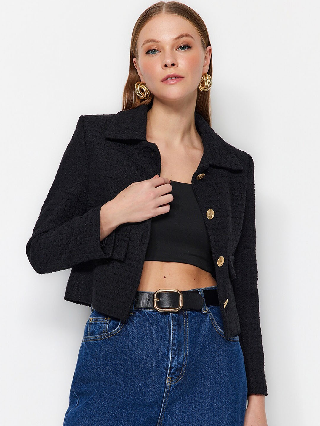 

Trendyol Spread Collar Pure Cotton Tailored Jacket, Black