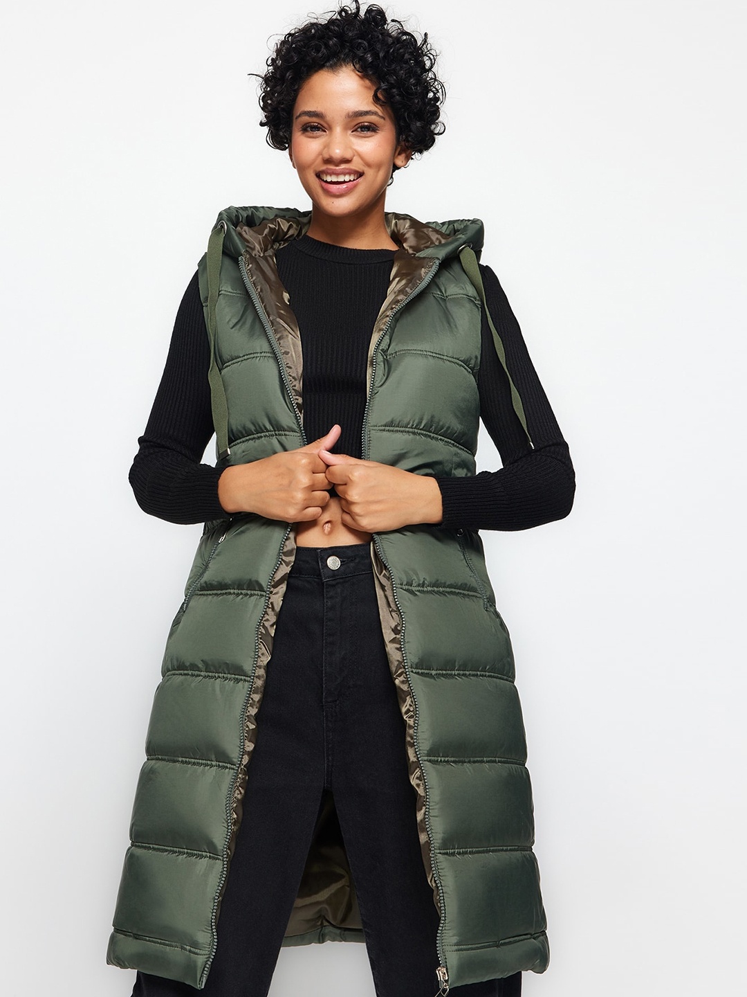 

Trendyol Hooded Longline Puffer Jacket, Green