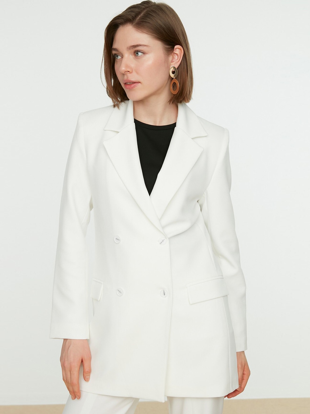 

Trendyol Notched Lapel Collar Blazer, White