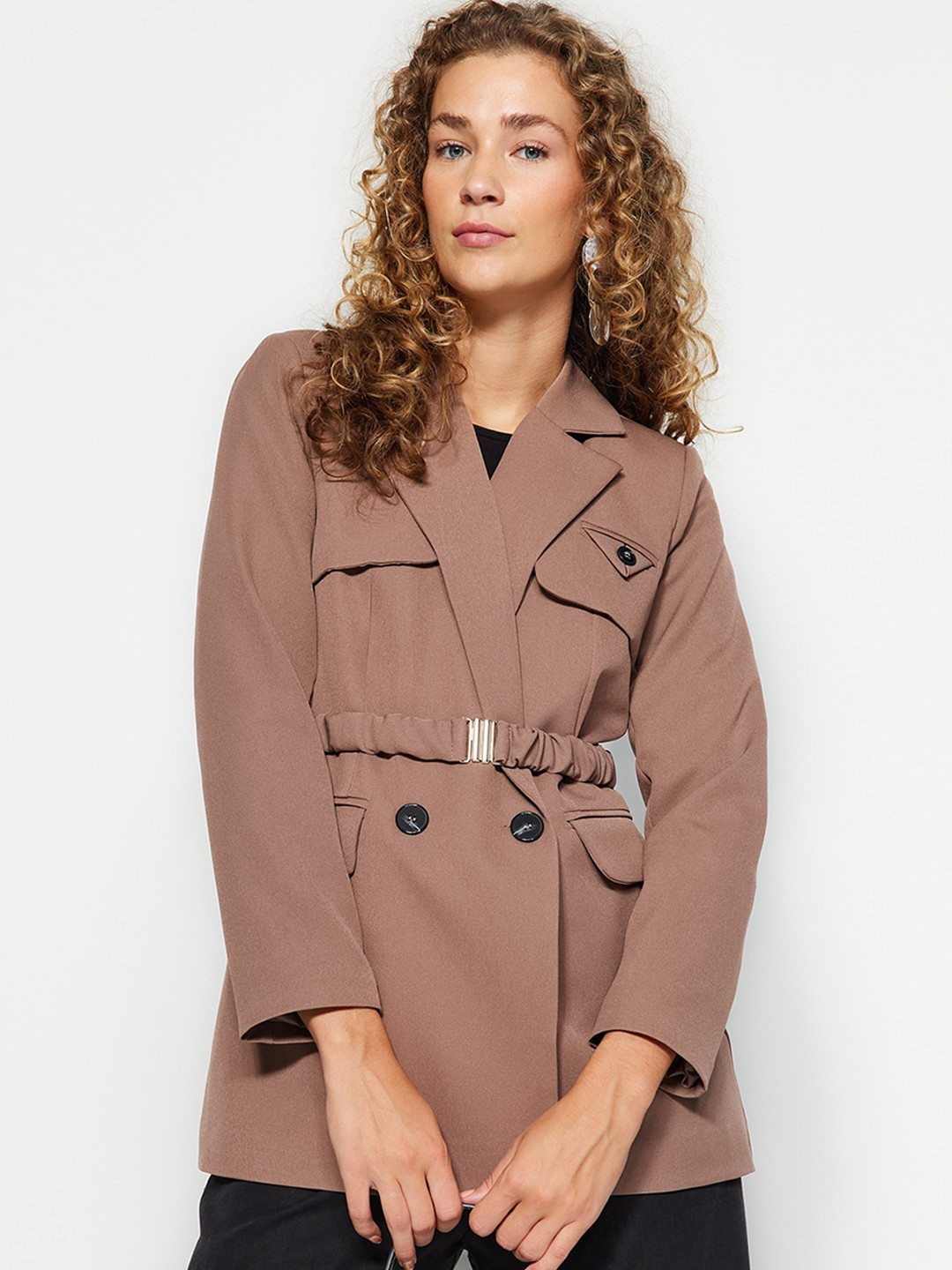

Trendyol Lapel Collar Tailored Jacket, Brown