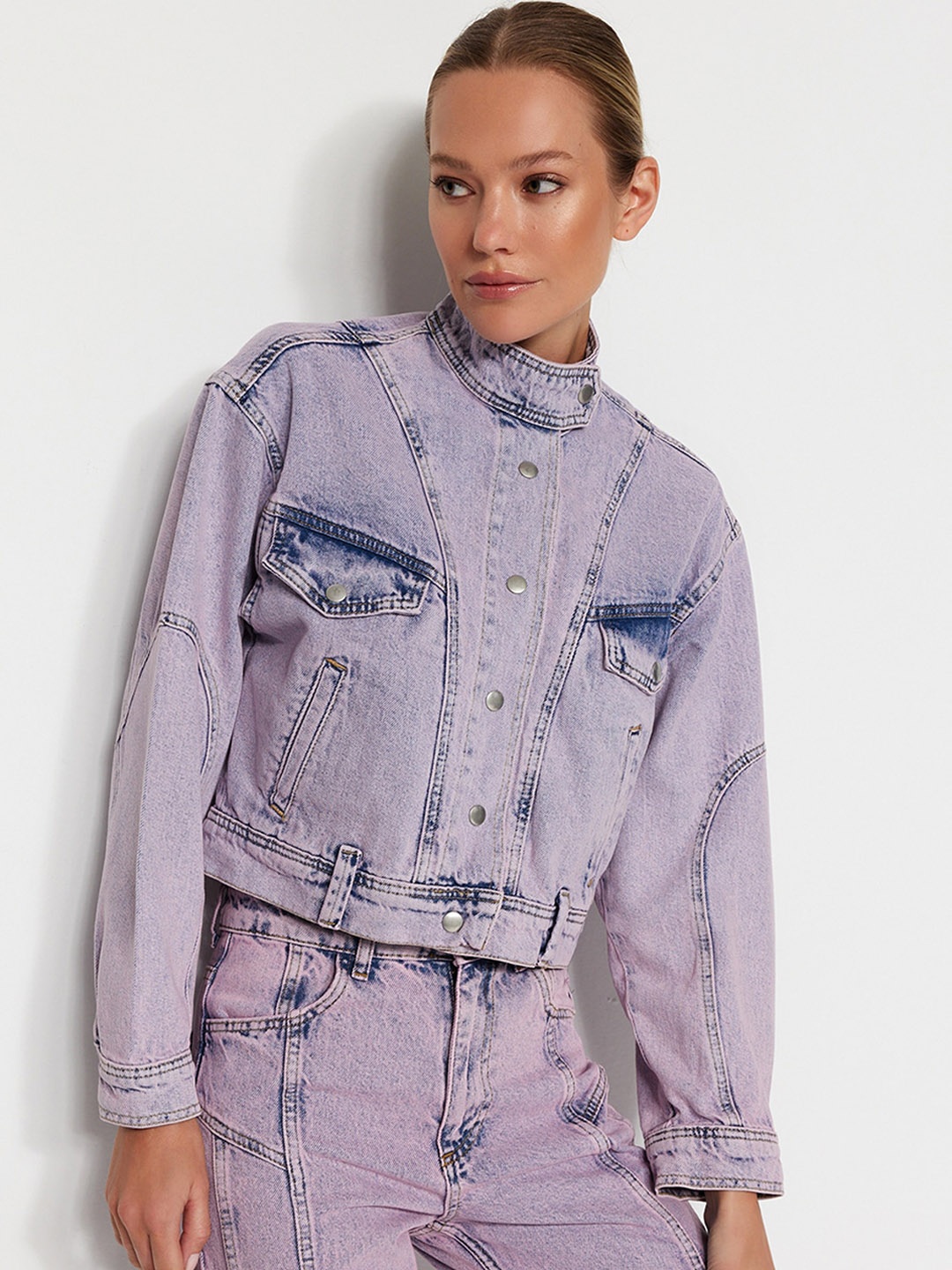 

Trendyol Washed Crop Denim Jacket, Purple