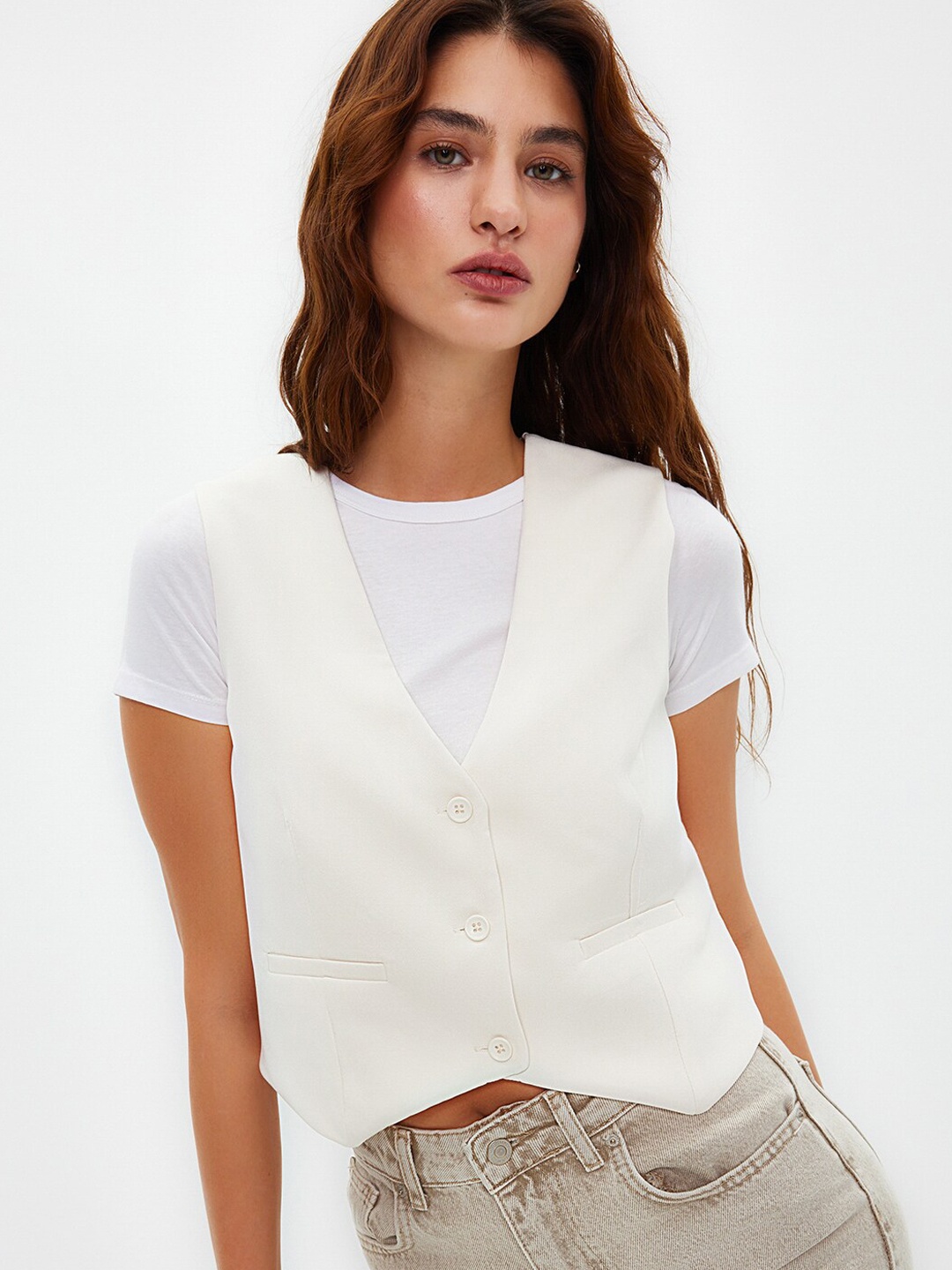 

Trendyol V-Neck Sleeveless Waistcoat, White