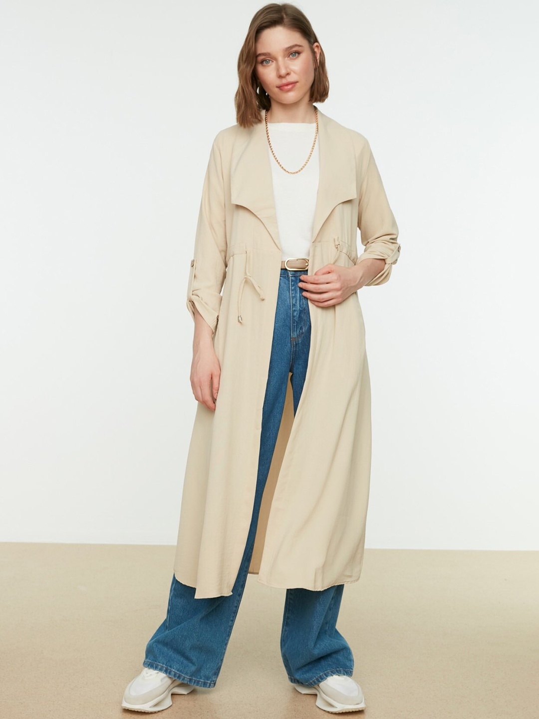 

Trendyol Shawl Collar Tie-Ups Longline Wrap Coat, Beige