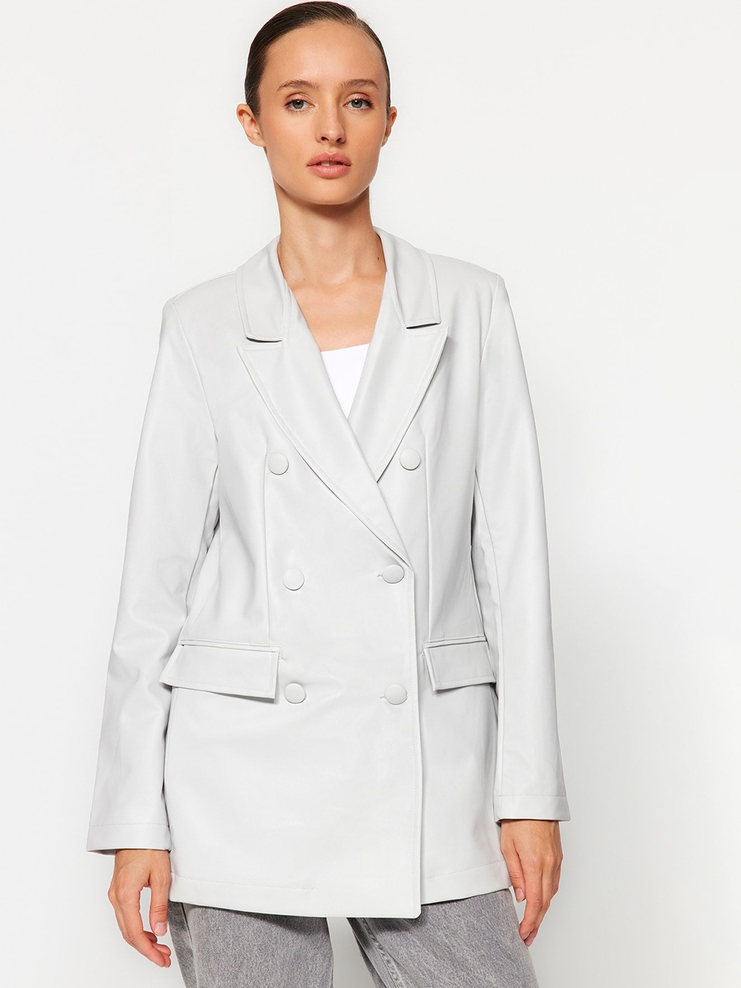 

Trendyol Longline Lapel Collar Tailored Jacket, White