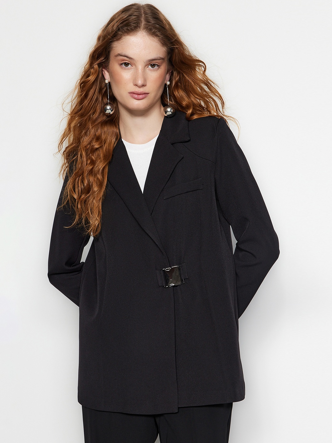 

Trendyol Notched Collar Longline Overcoat, Black