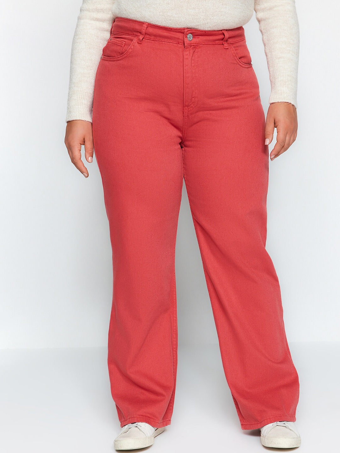 

Trendyol Women Clean Look High-Rise Pure Cotton Jeans, Red