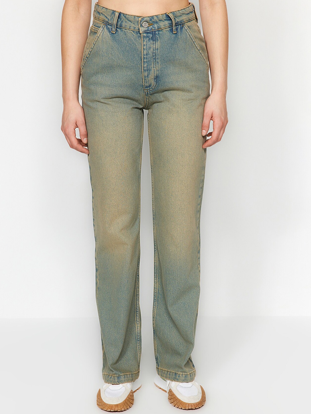 

Trendyol Women Clean Look High-Rise Pure Cotton Jeans, Blue