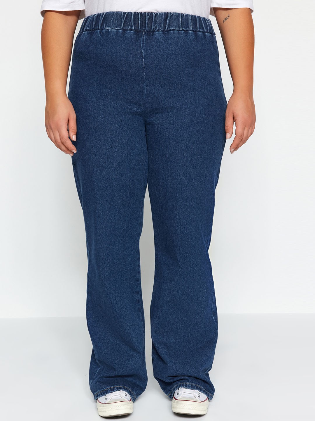 

Trendyol Women Plus Size Mid Rise Pure Cotton Jeans, Blue