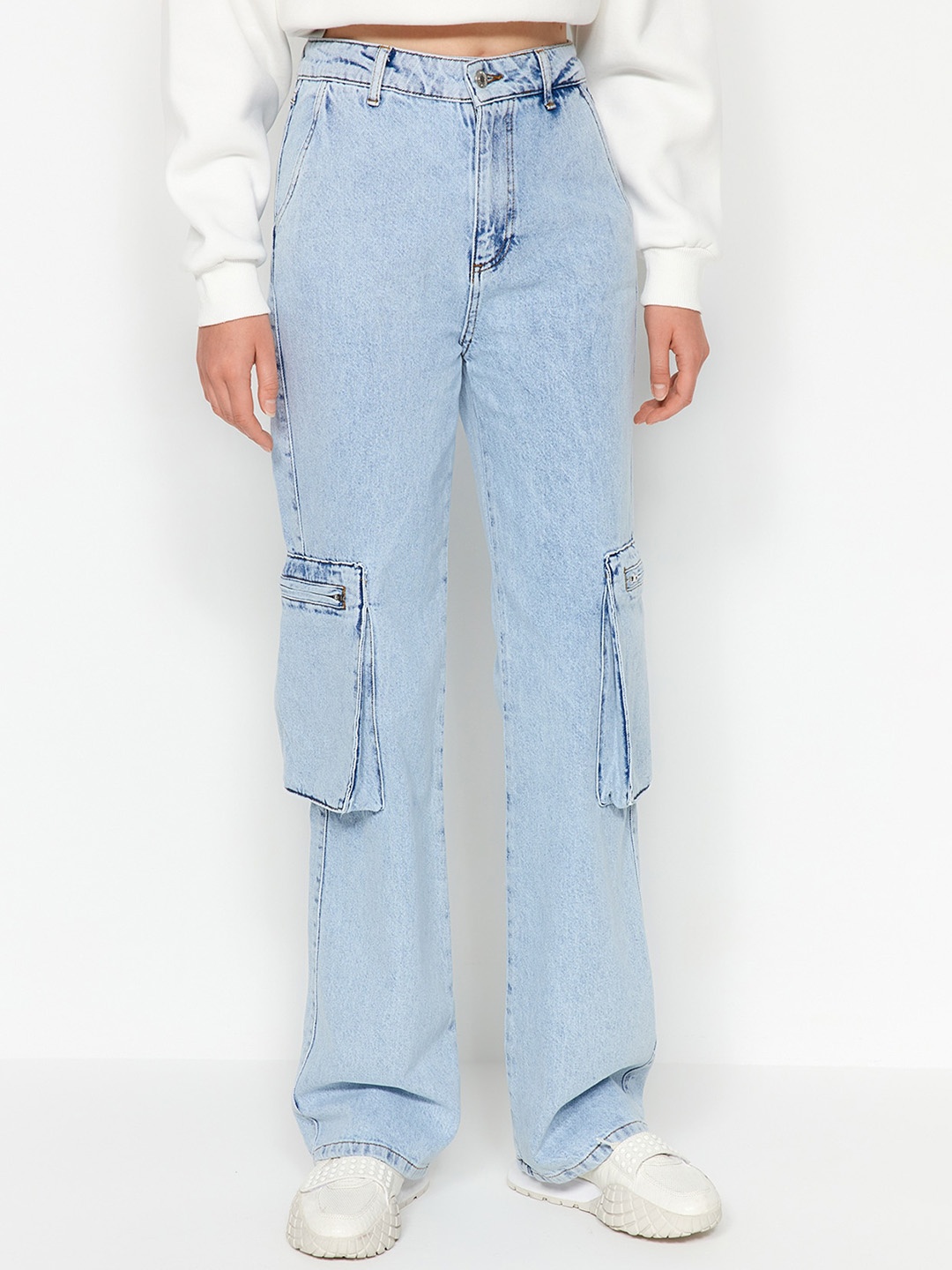 

Trendyol Women Pure Cotton Cargo Jeans, Blue