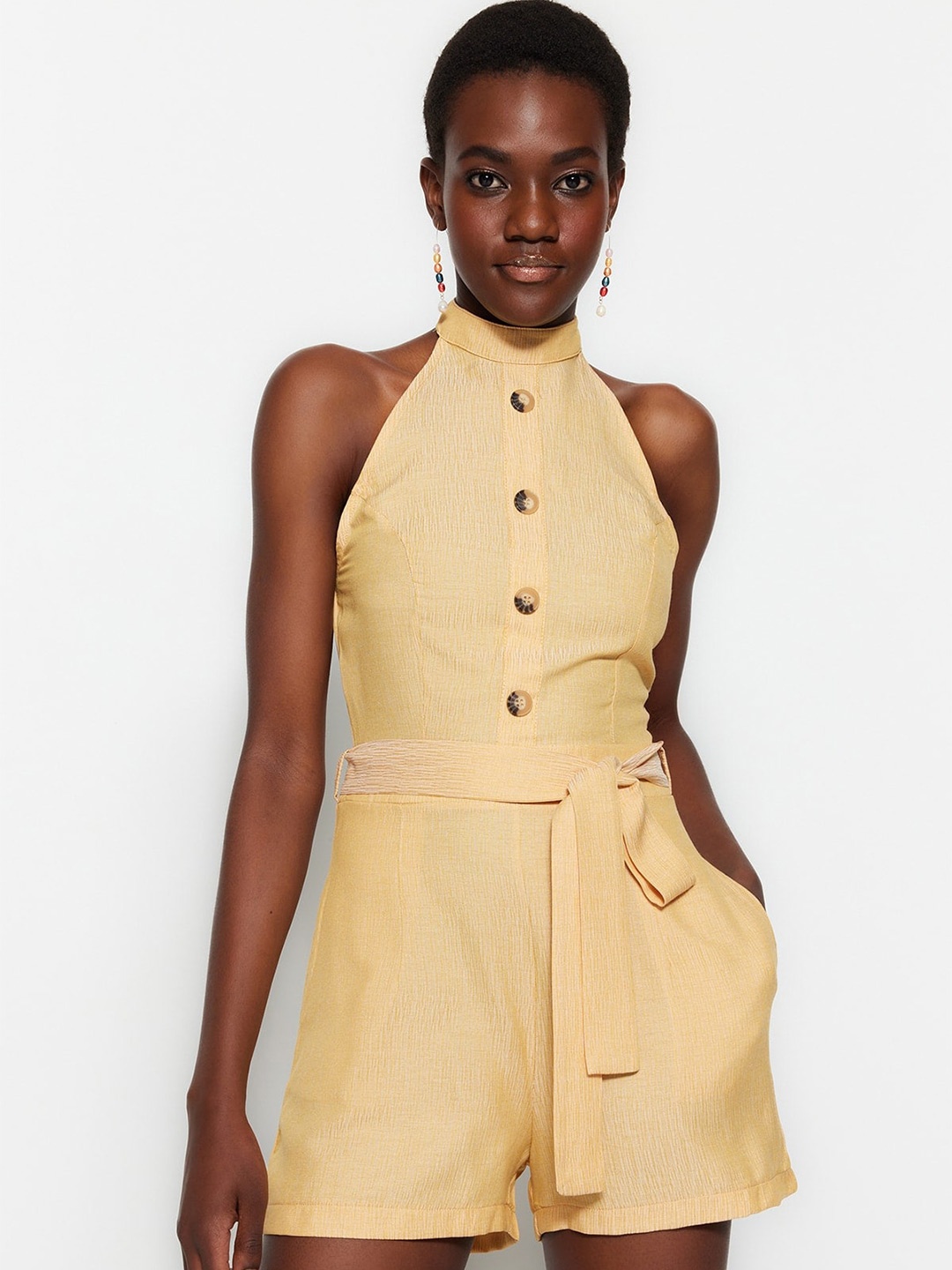 

Trendyol Halter Neck Playsuit, Cream