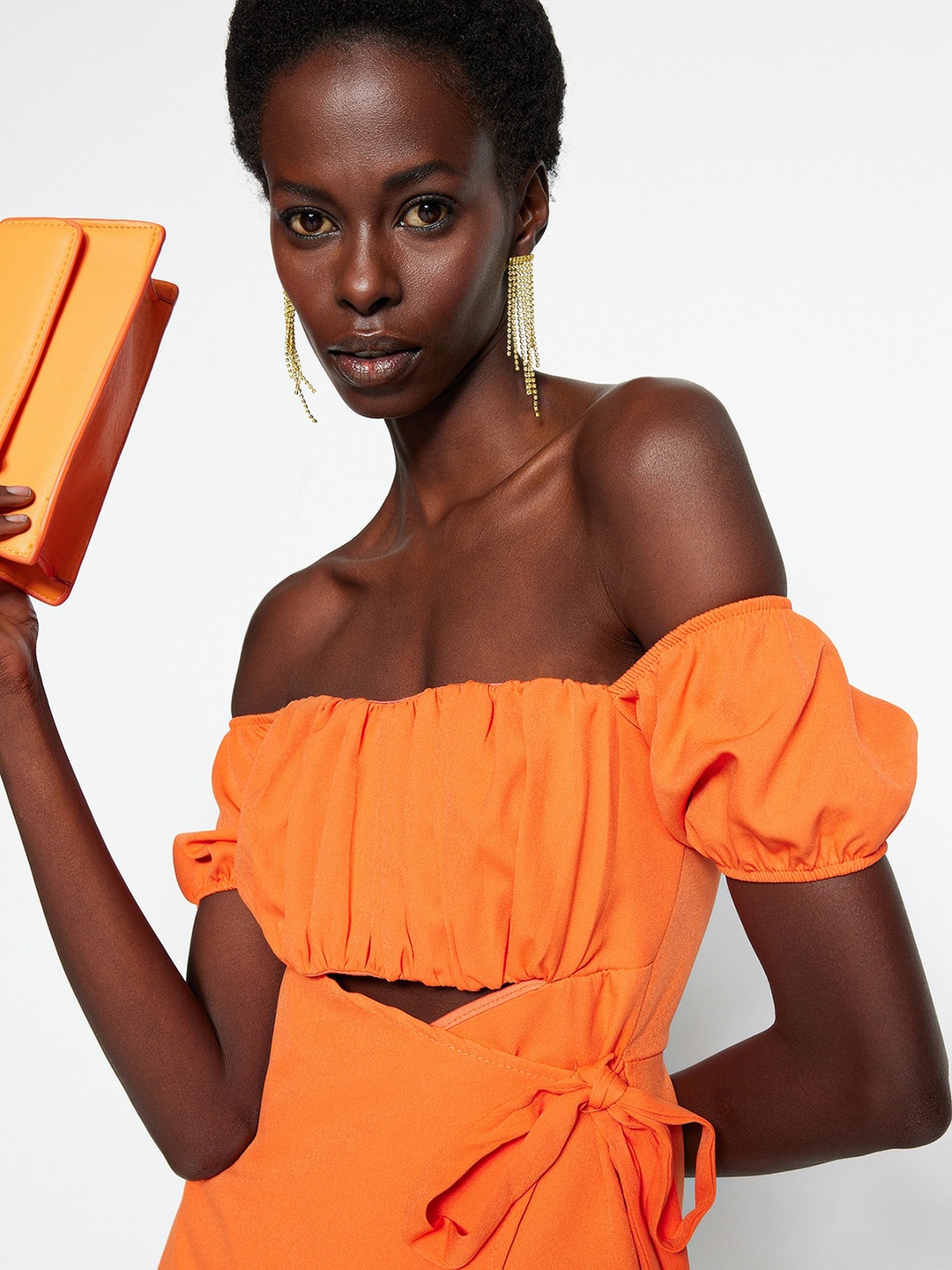 

Trendyol Off-Shoulder Cut Out Jumpsuit, Orange