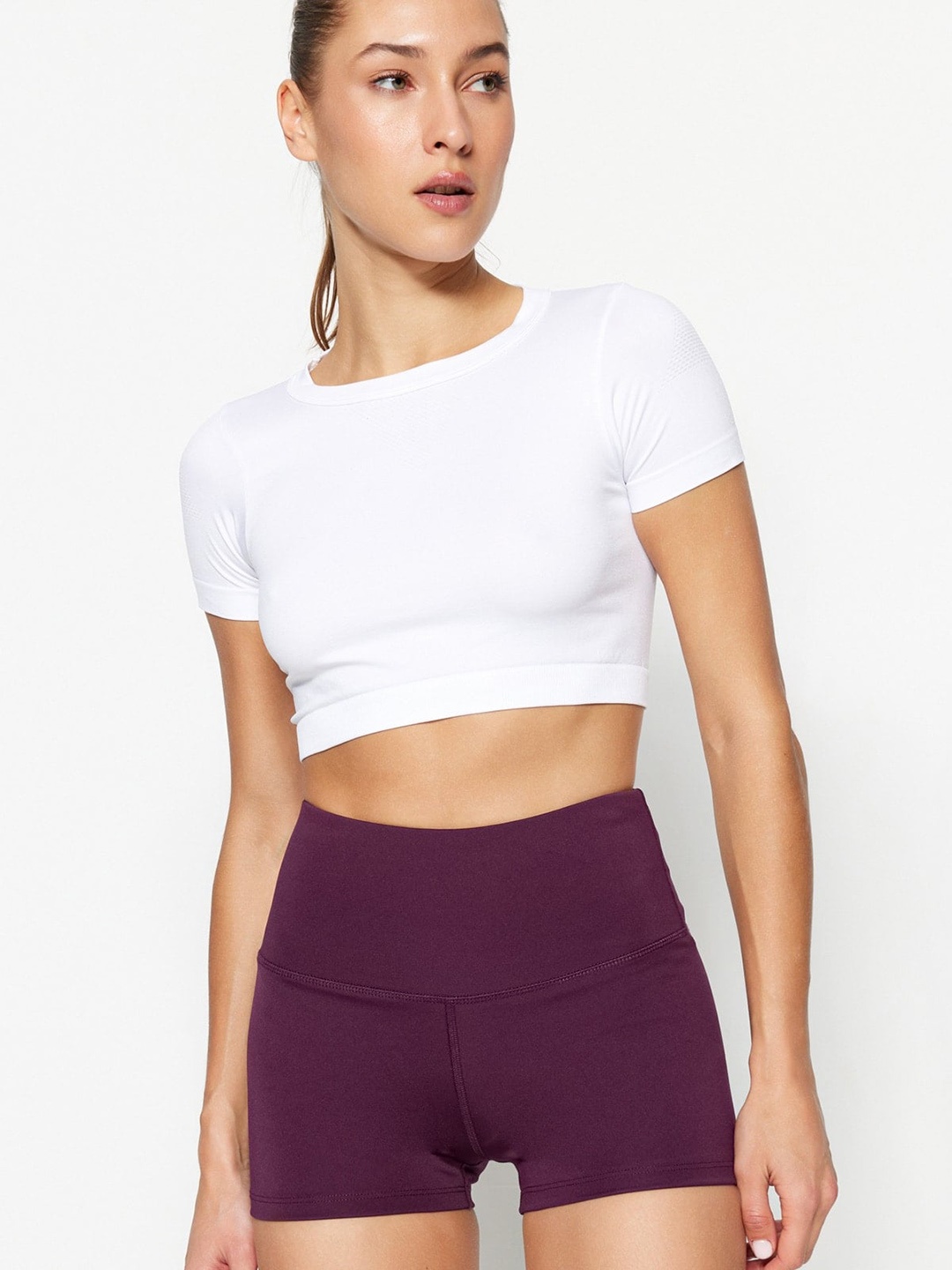 

Trendyol Women Slim Fit High-Rise Sports Shorts, Burgundy