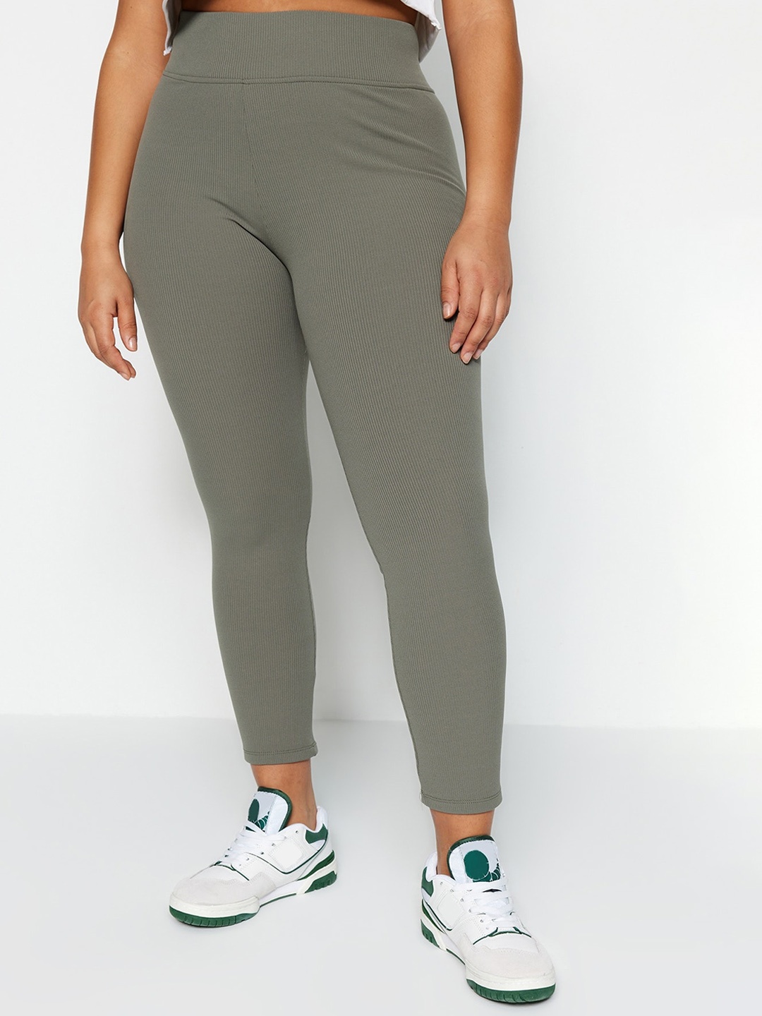 

Trendyol Women Plus Size Slim-Fit Ankle-Length Training or Gym Tights, Olive