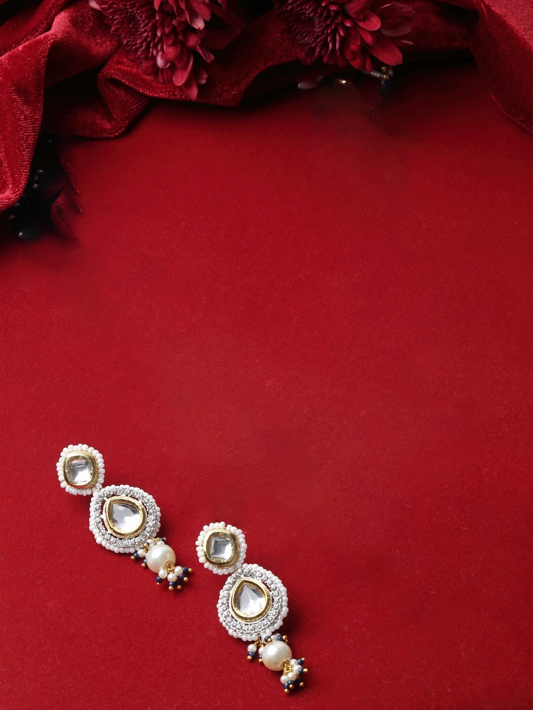 

DUGRISTYLE Gold-Plated Kundan & AD Stone Studded Classic Drop Earrings, Silver