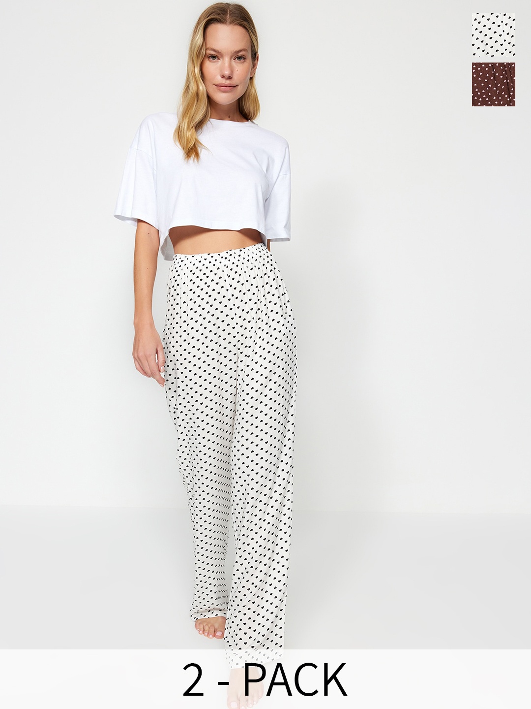 

Trendyol Women Pack Of 2 Polka Dots Printed Cotton Lounge Pants, White