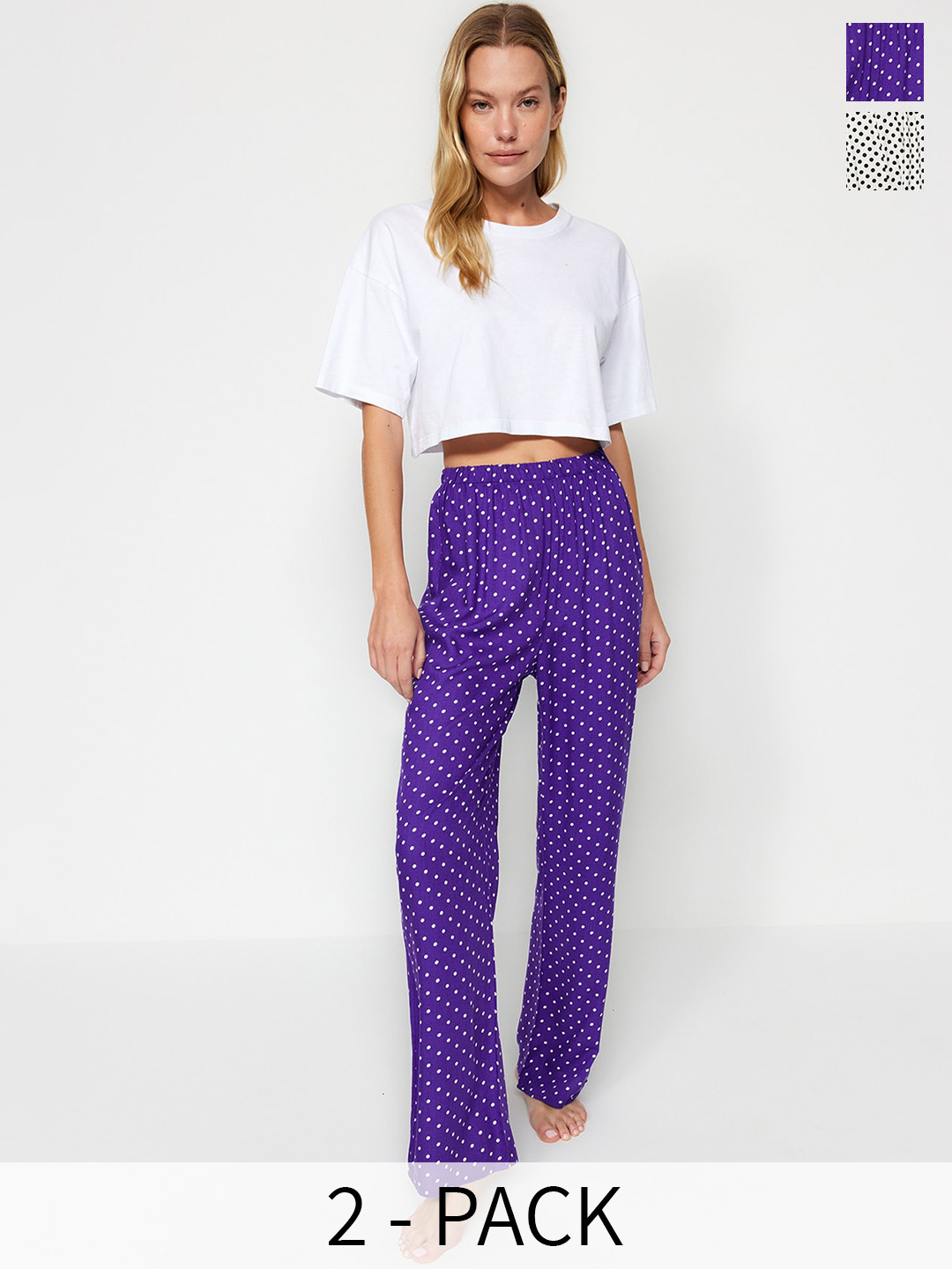 

Trendyol Pack Of 2 Polka Dots Printed Lounge Pants, Purple