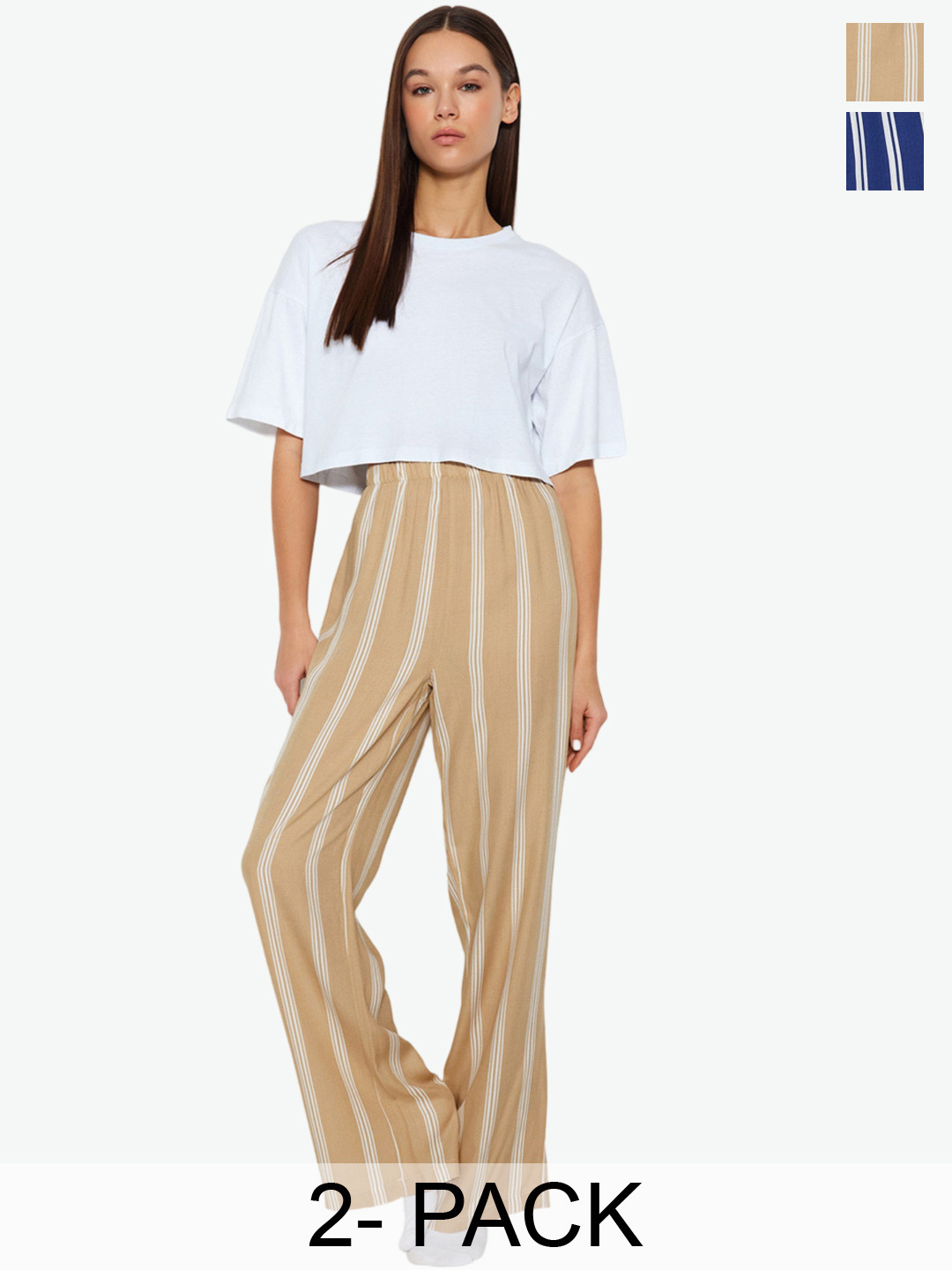 

Trendyol Women Pack Of 2 Striped Lounge Pants, Blue