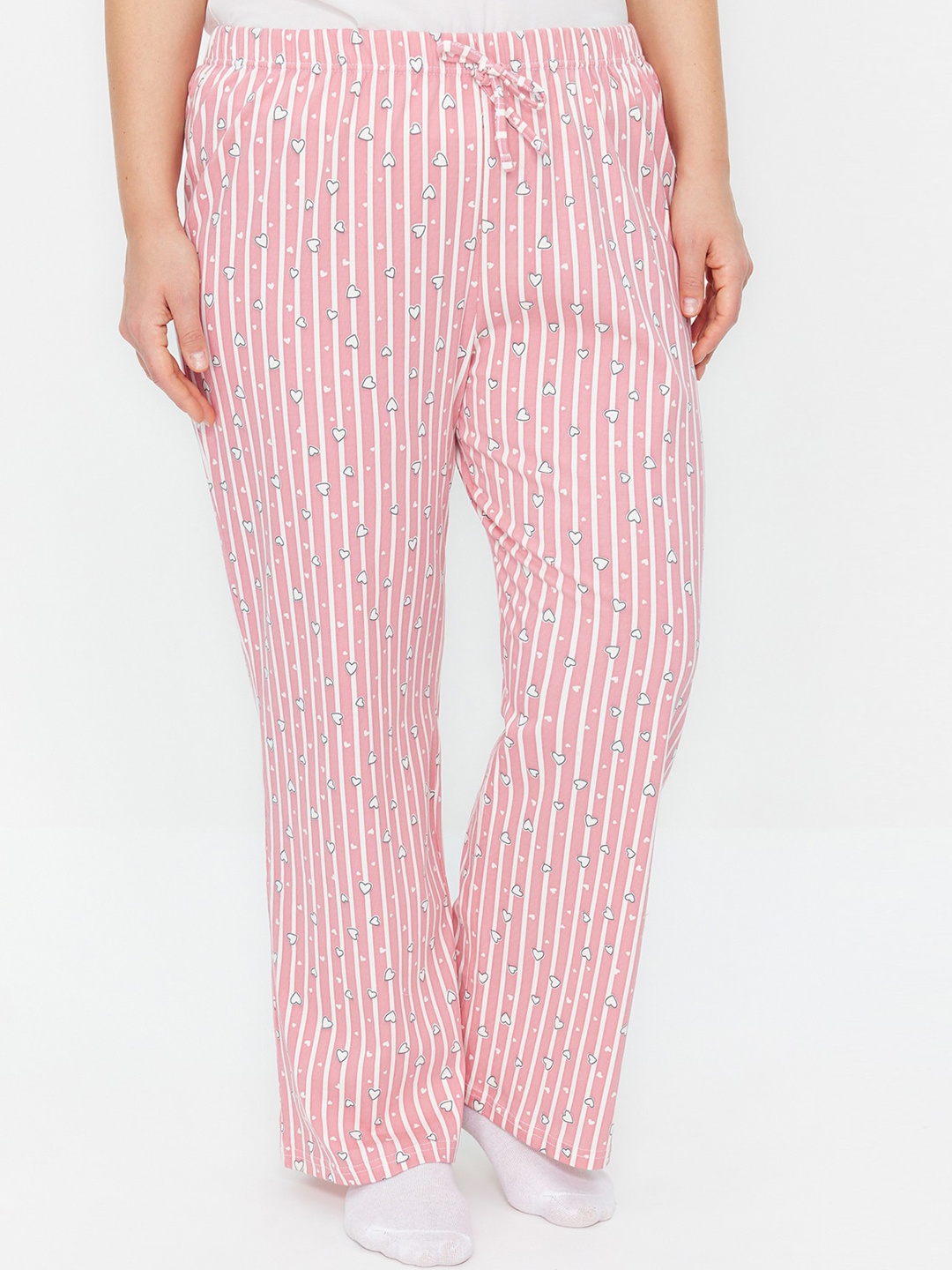 

Trendyol Plus Size Women Striped Mid-Rise Cotton Lounge Pant, Pink