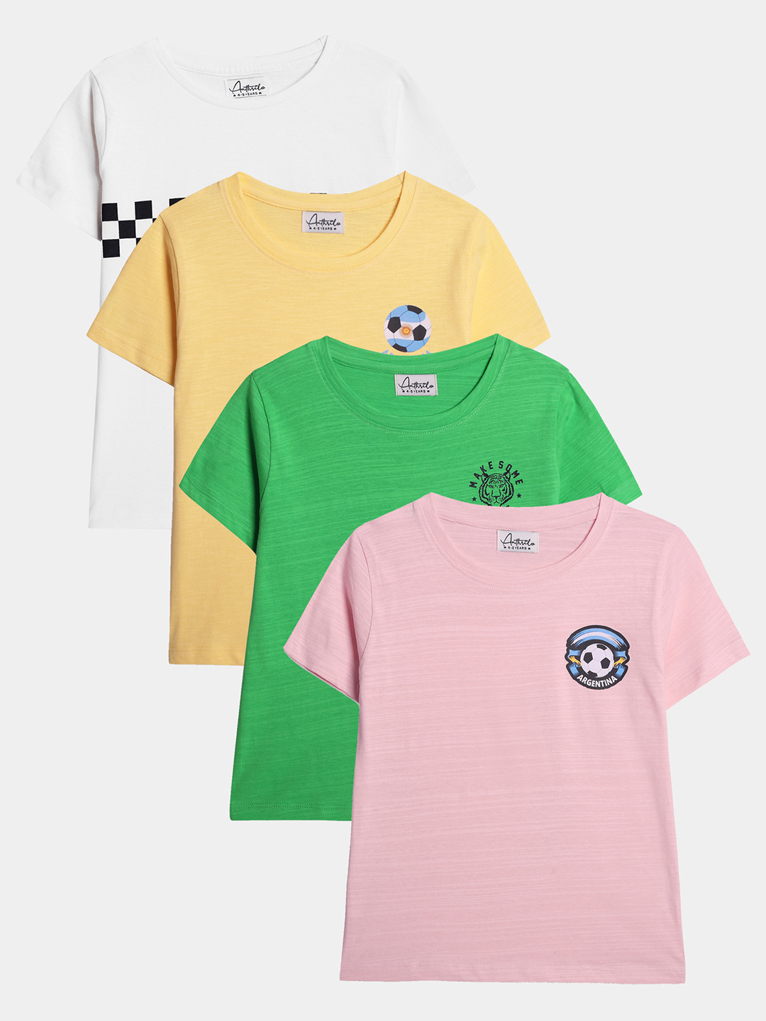 

Anthrilo Boys Pack Of 4 Applique Cotton Regular Fit Casual T-shirt, Green