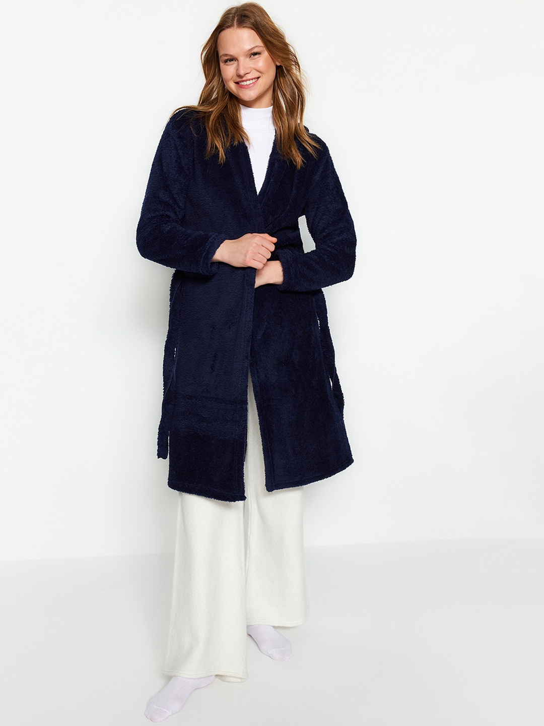 

Trendyol Printed Hooded Night Robe, Navy blue