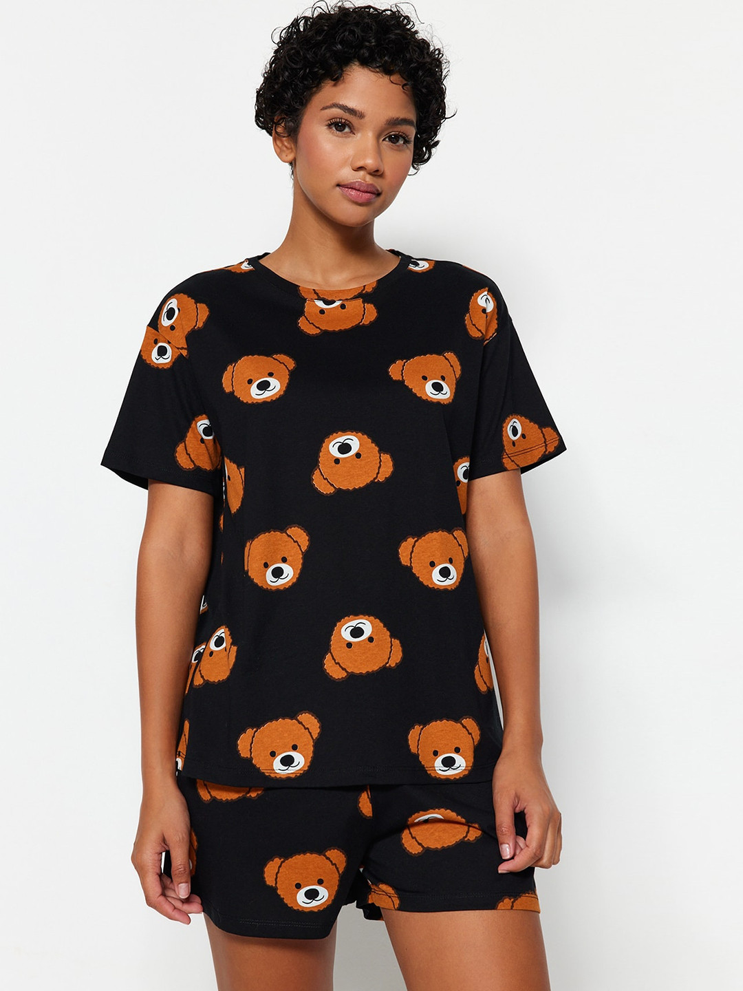 

Trendyol Graphic Printed Pure Cotton T-shirt With Shorts, Black