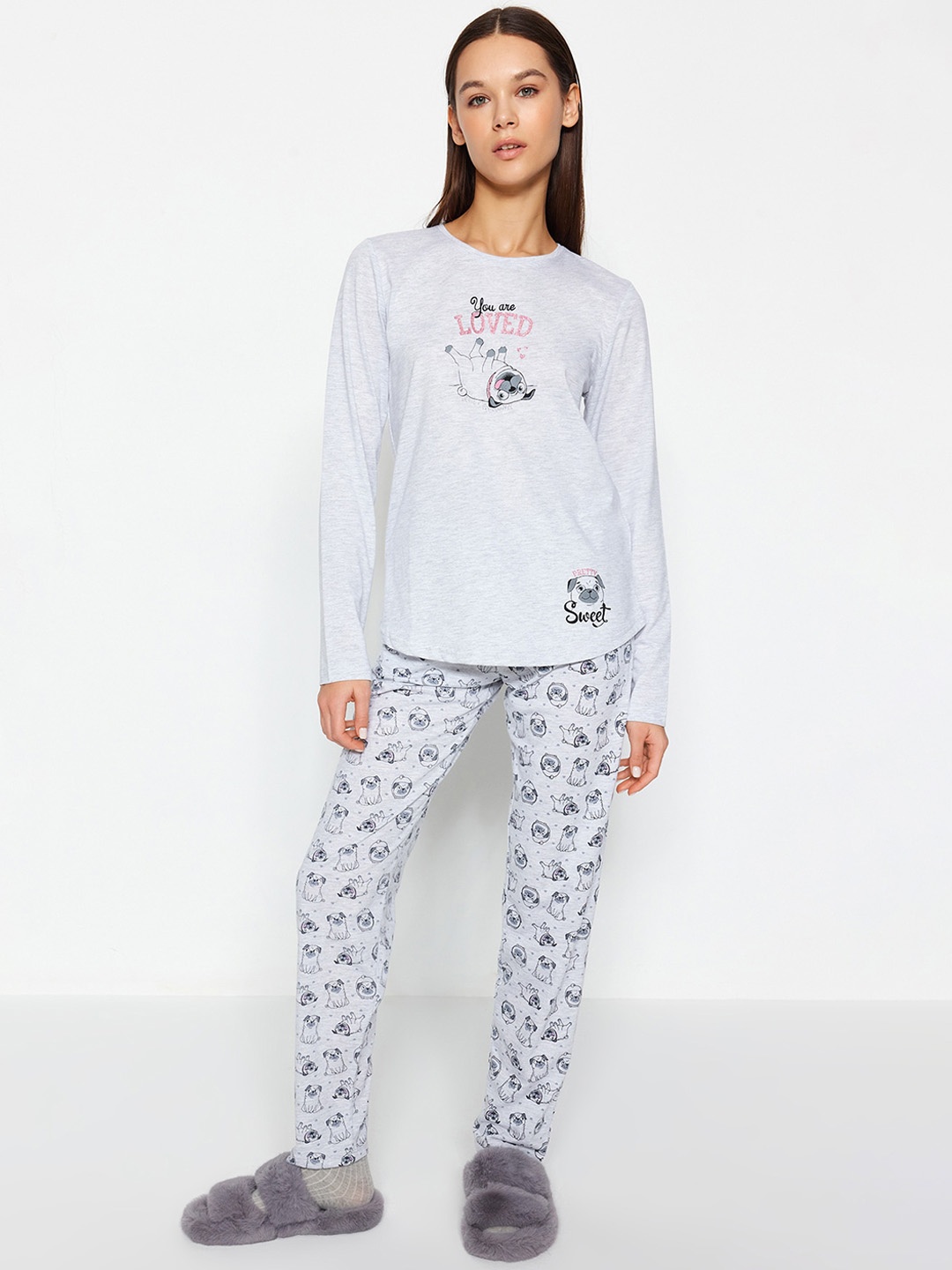 

Trendyol Graphic Printed T-Shirt With Trouser, Grey
