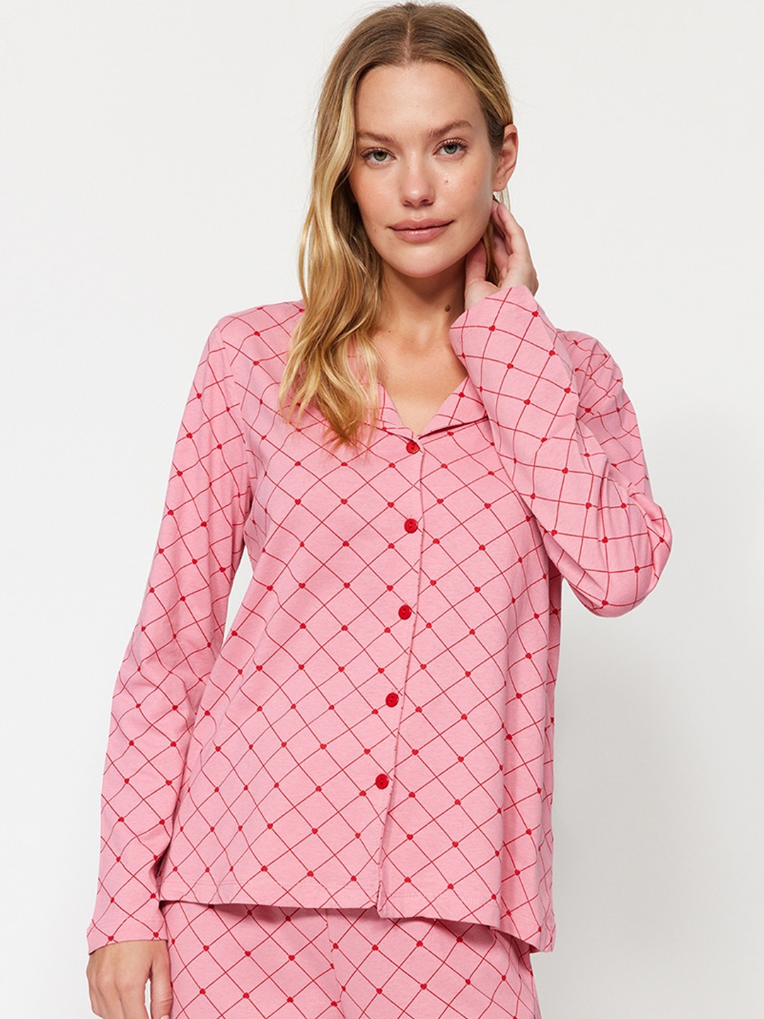 

Trendyol Checked Pure Cotton Night suit, Pink