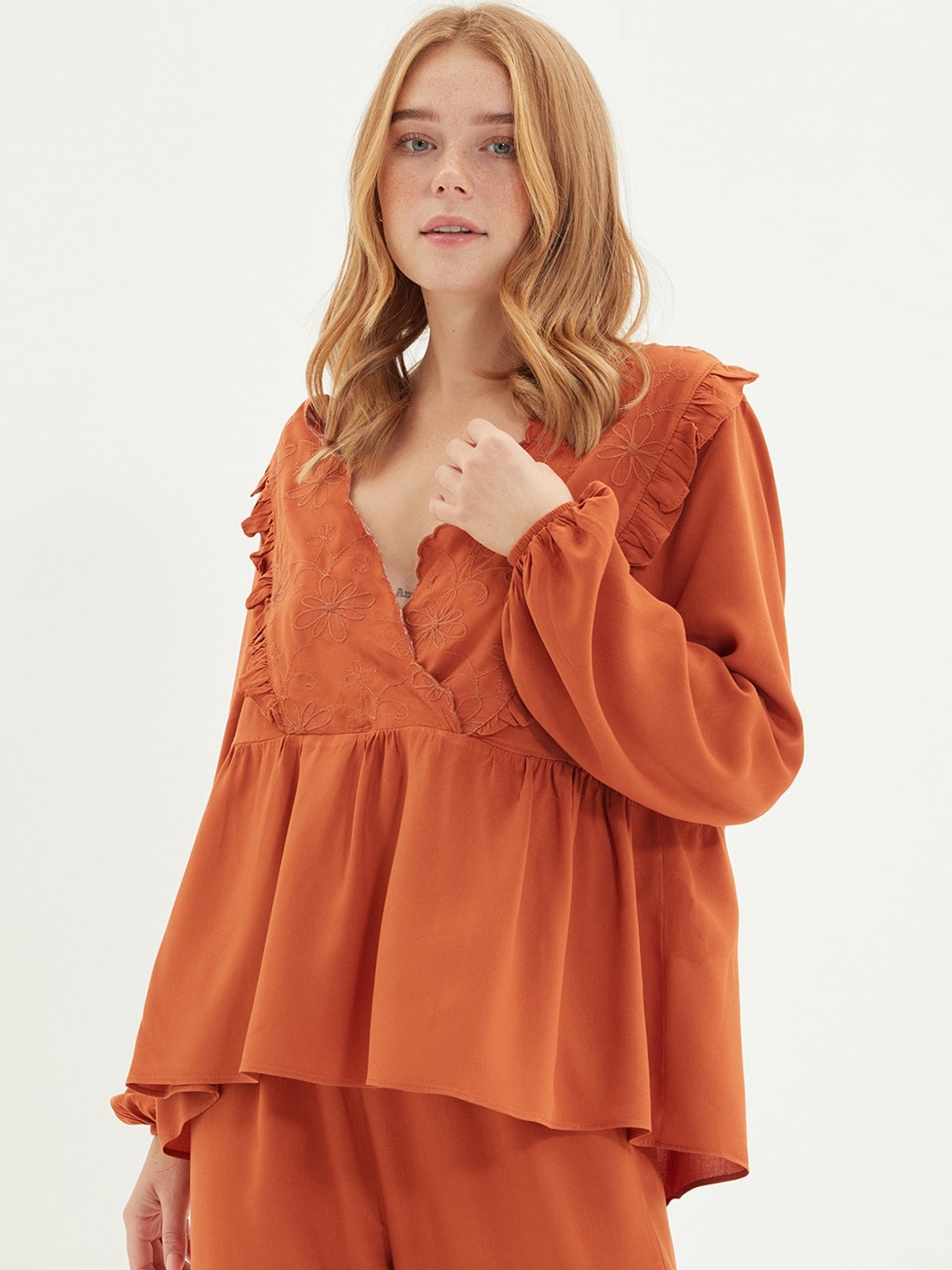 

Trendyol Long Sleeves Night suit, Rust