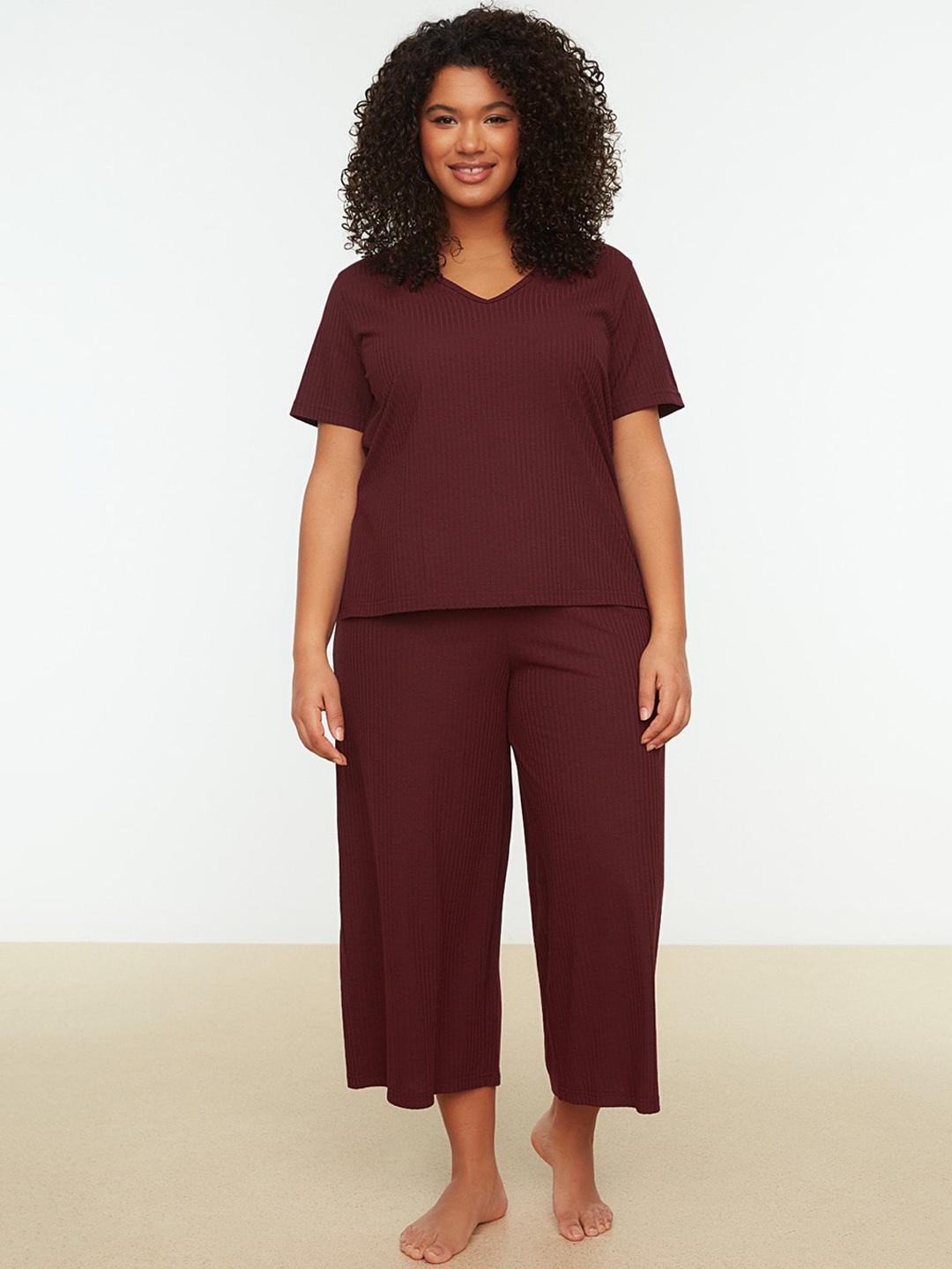 

Trendyol Plus Size Night Suit, Burgundy