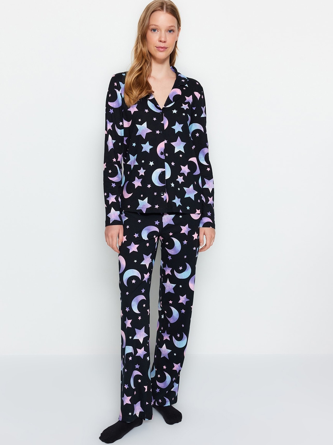 

Trendyol Conversational Printed Pure Cotton Night Suit, Black