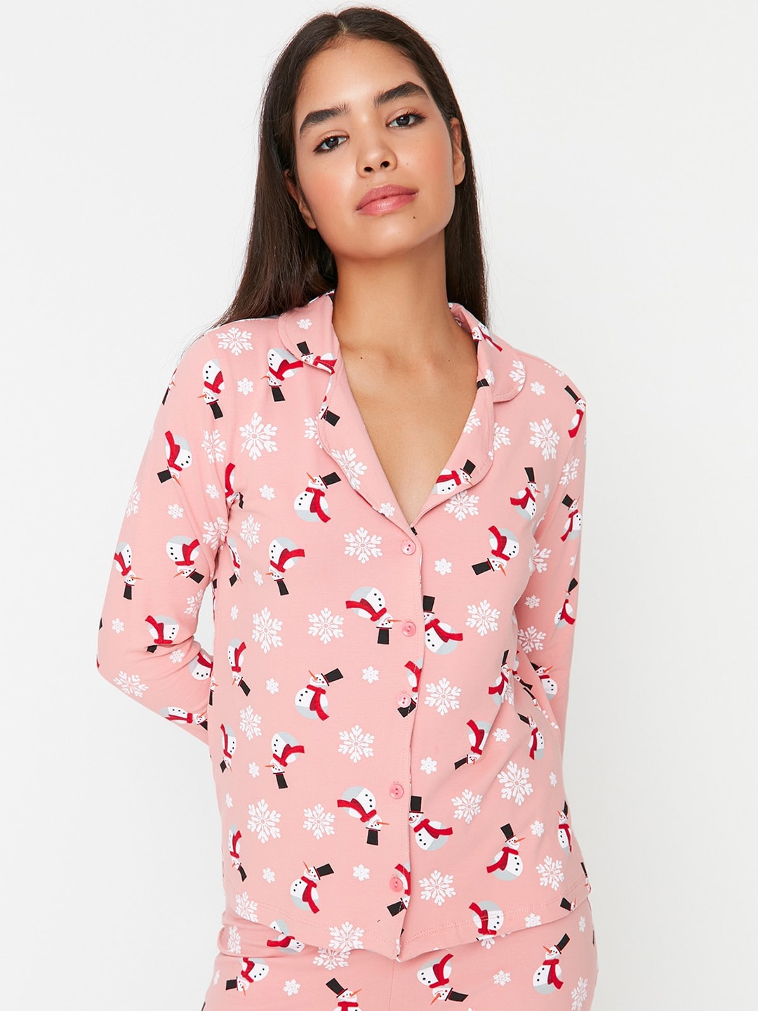 

Trendyol Conversational Printed Pure Cotton Night Suit, Pink