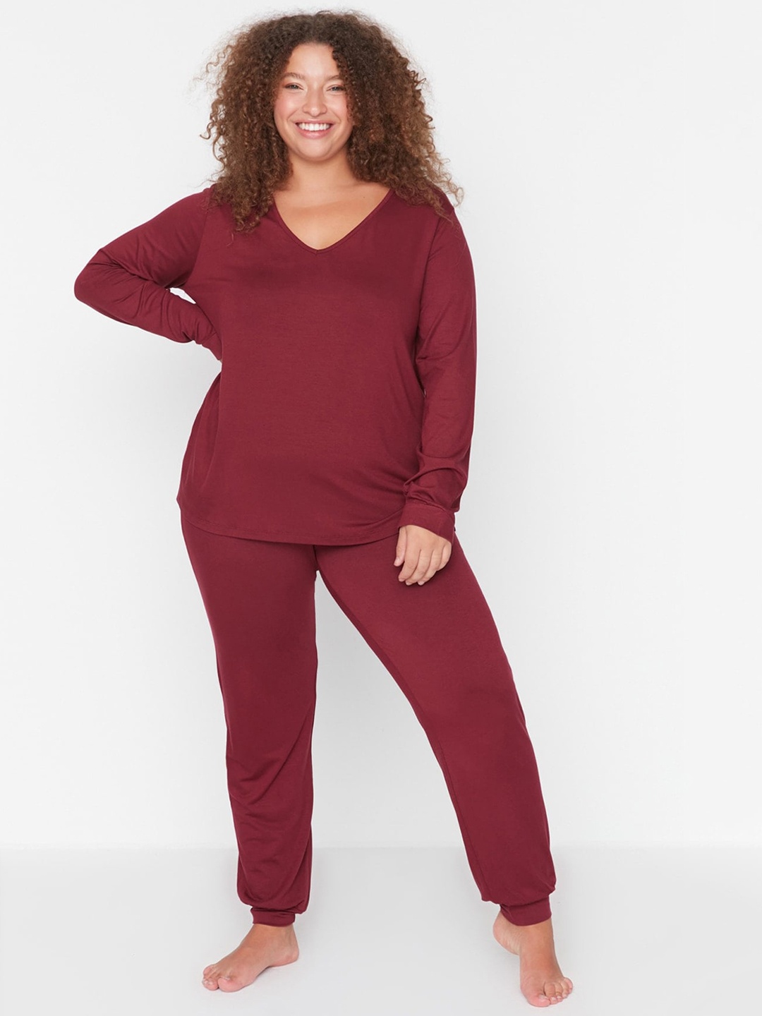 

Trendyol Plus Size Night Suit, Maroon