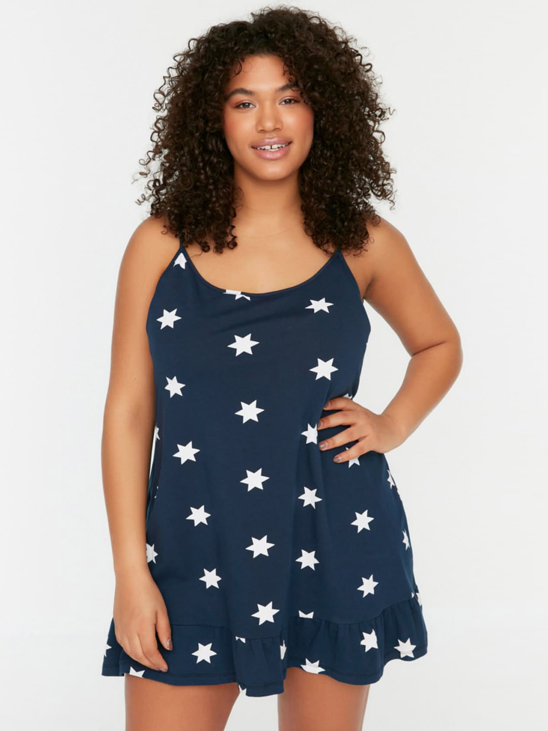 

Trendyol Women Stars Printed Nightdress, Navy blue