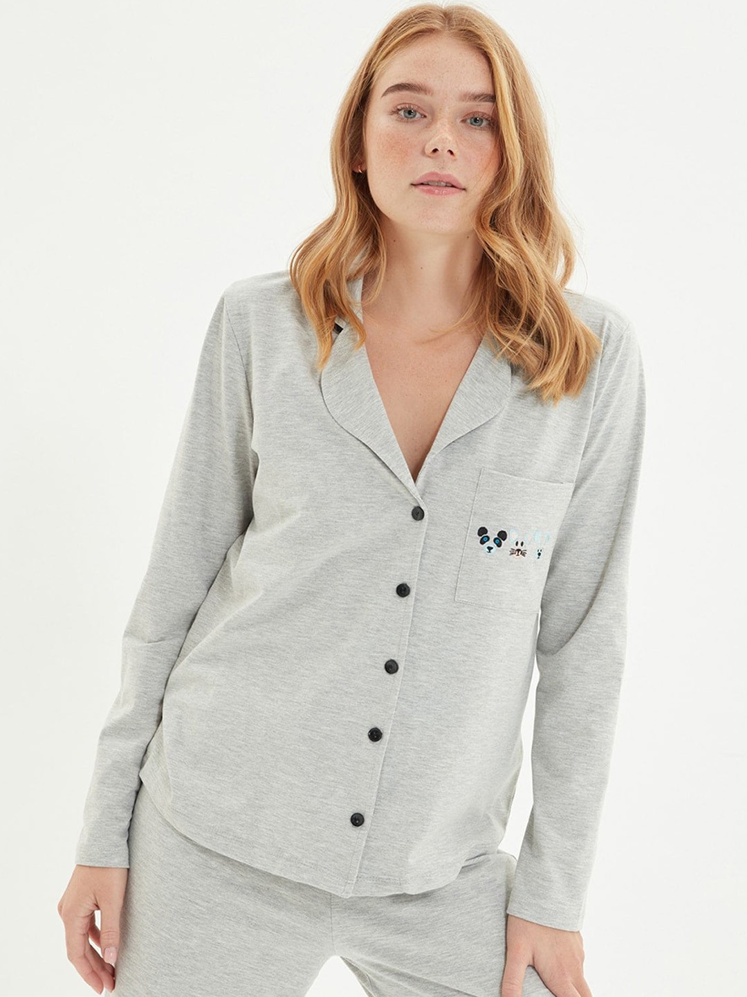 

Trendyol Lapel Collar Shirt & Pyjama, Grey