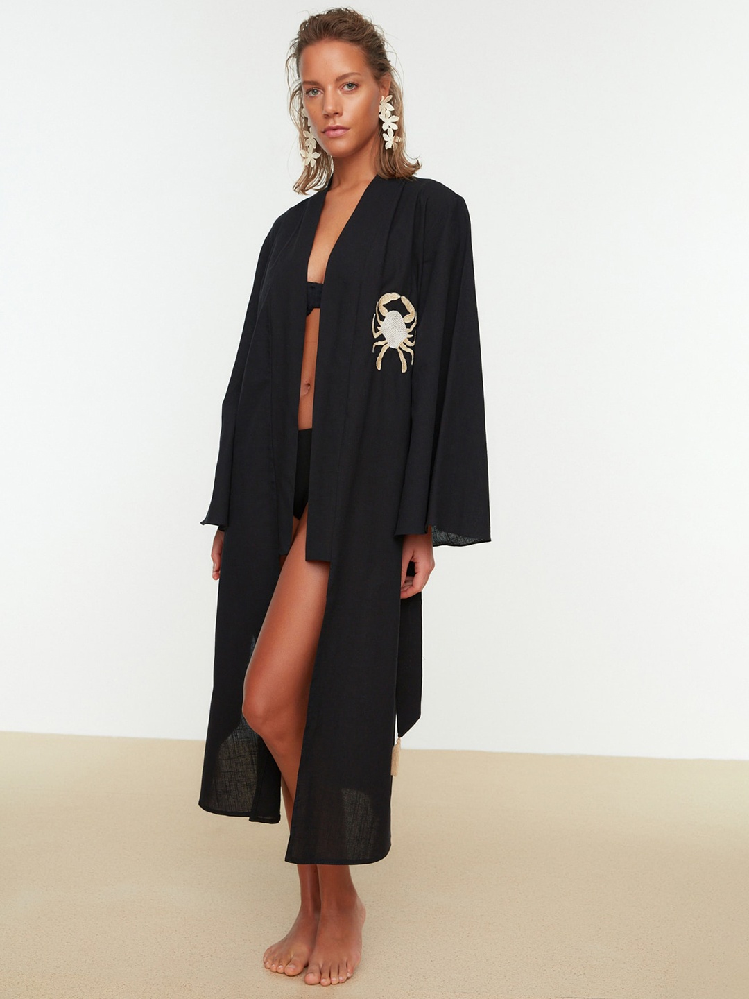 

Trendyol Pure Cotton Swimwear Cover-Up Top, Black