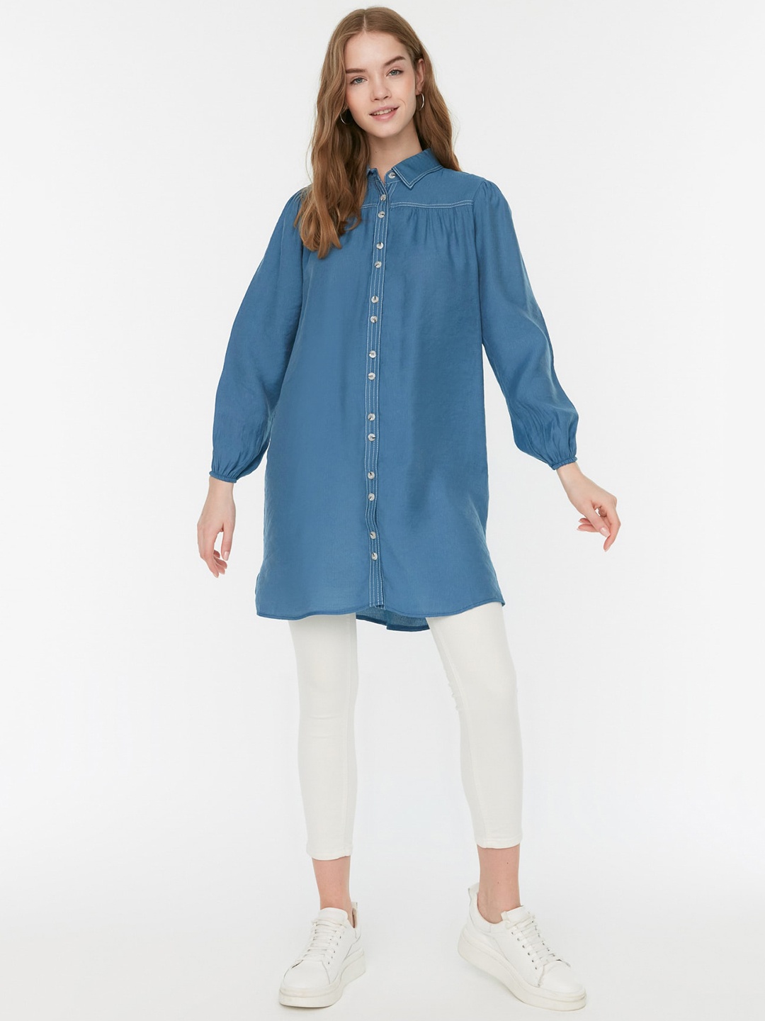 

Trendyol Spread Collar Long Puff Sleeves Casual Shirt, Na