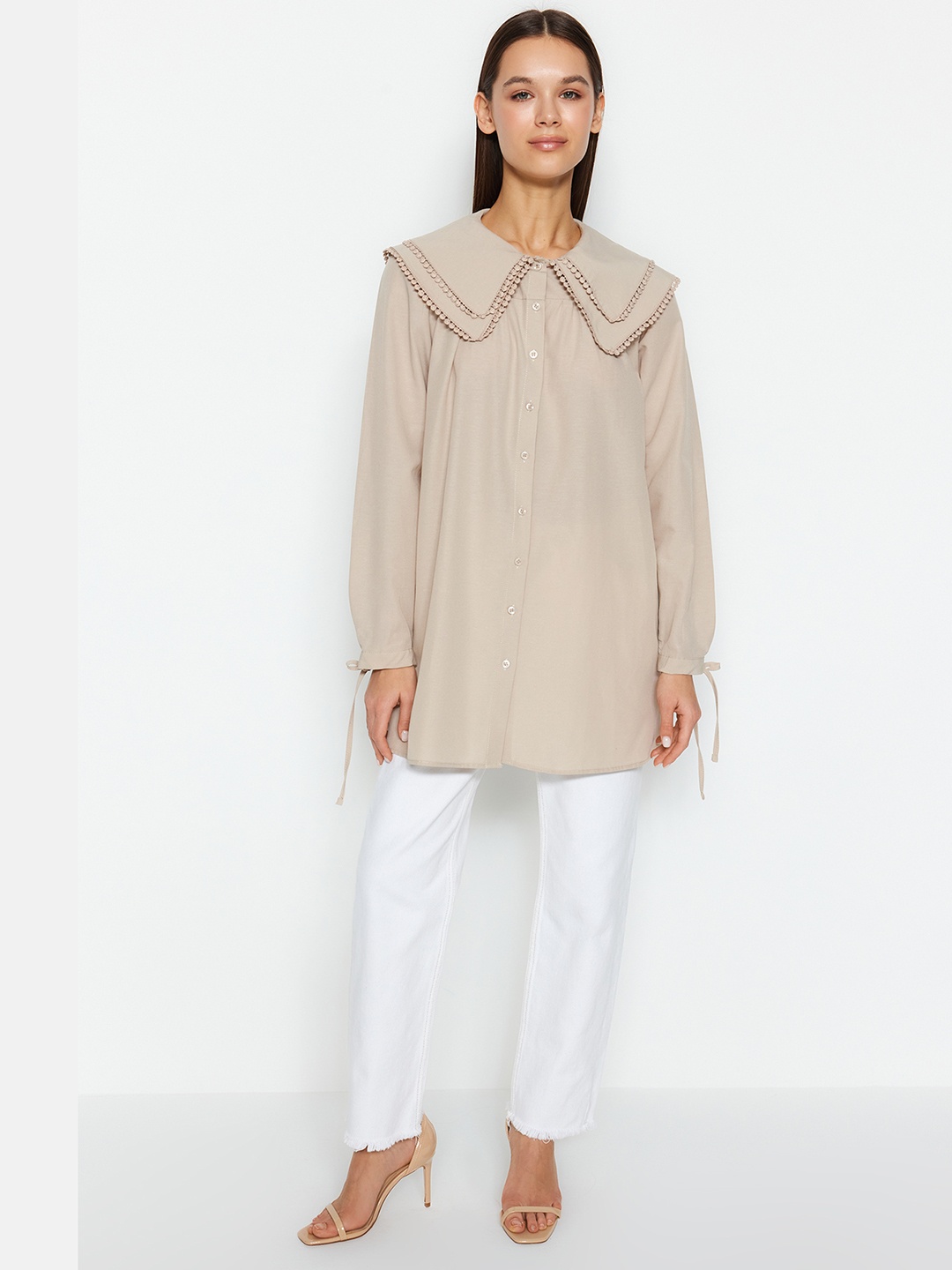 

Trendyol Peter Pan Collar Long Sleeves Cotton Casual Shirt, Na