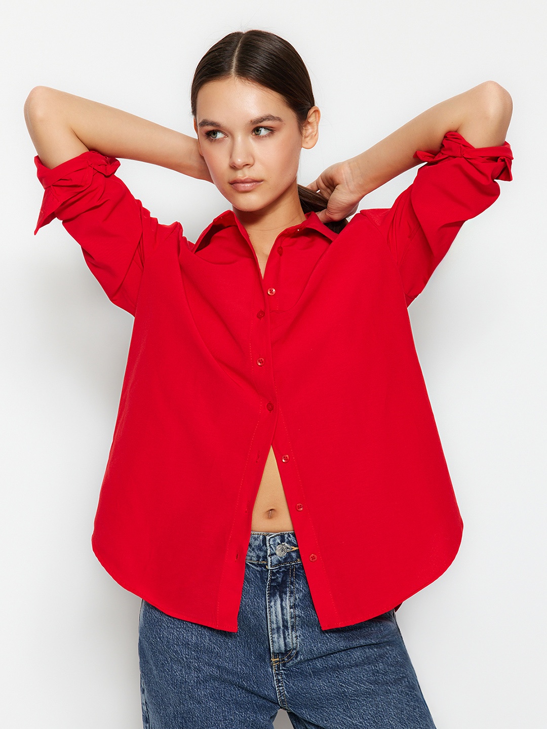 

Trendyol Spread Collar Long Sleeves Cotton Casual Shirt, Na