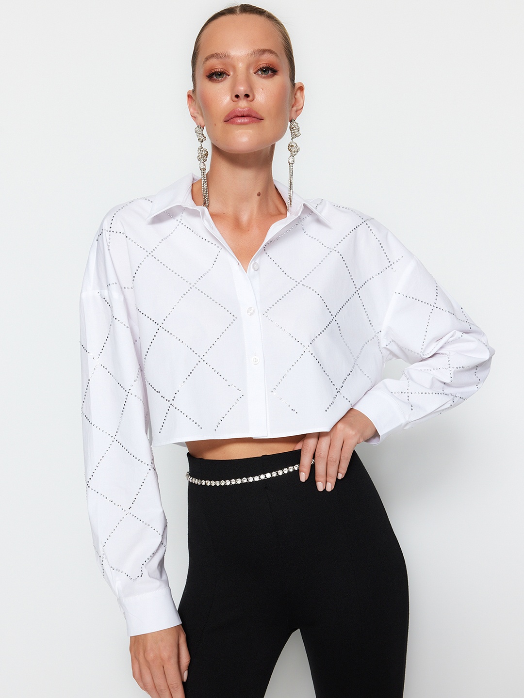 

Trendyol Spread Long Sleeves Windowpane Checks Cotton Casual Shirt, Na