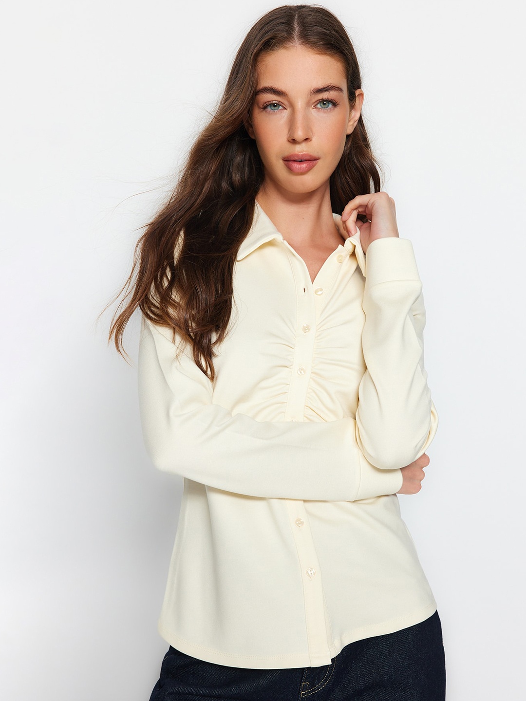 

Trendyol Spread Collar Long Sleeves Casual Shirt, Na