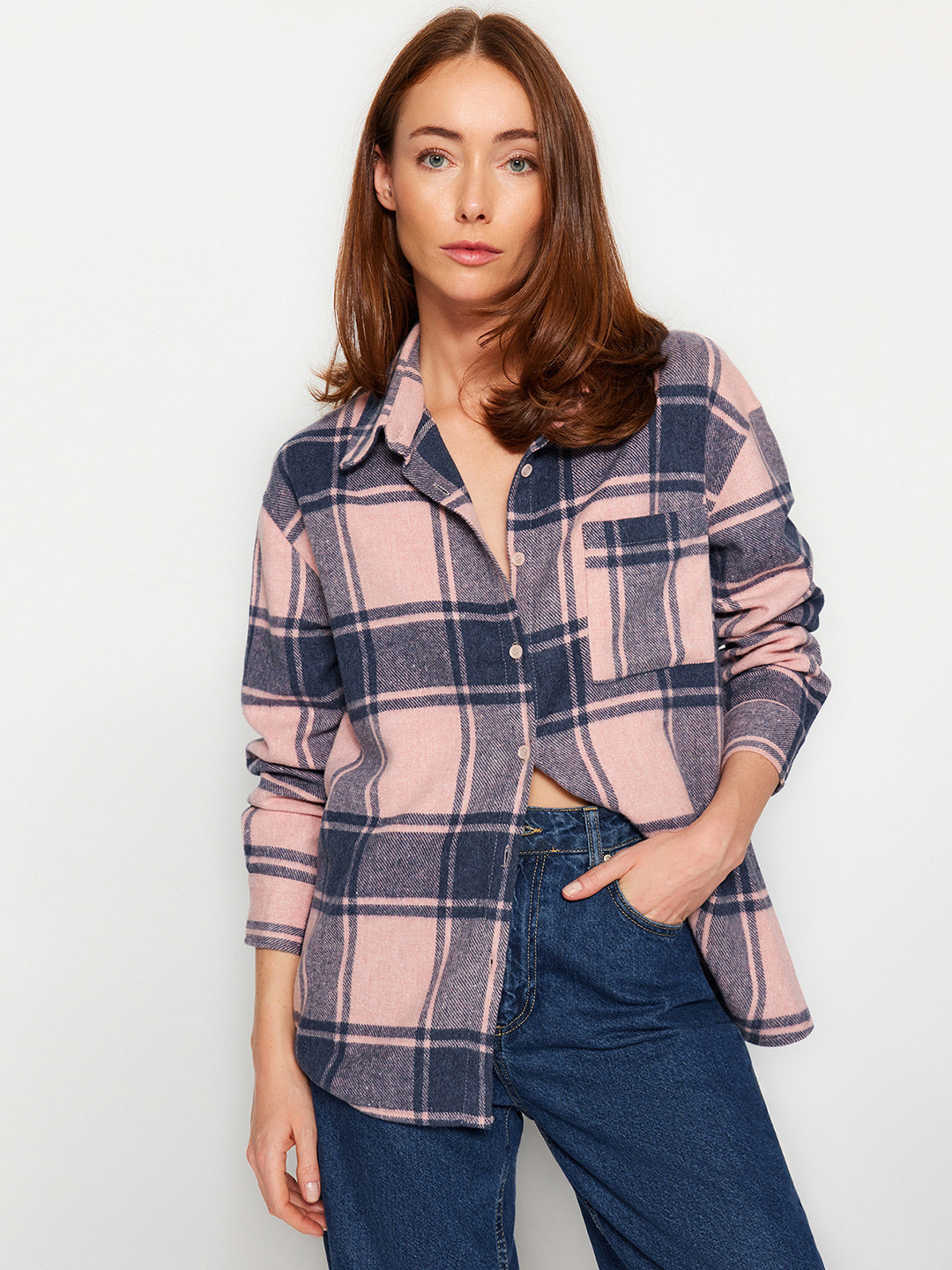 

Trendyol spread collar Long Sleeves Checked Casual Shirt, Grey