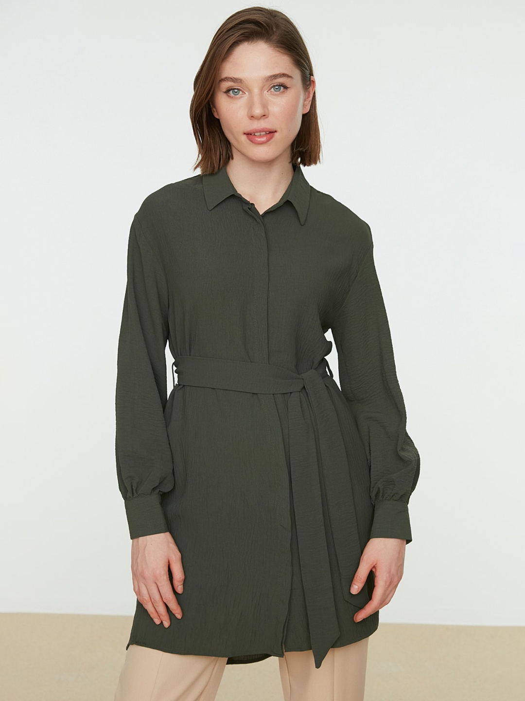 

Trendyol Shirt Collar Shirt Style Top, Green