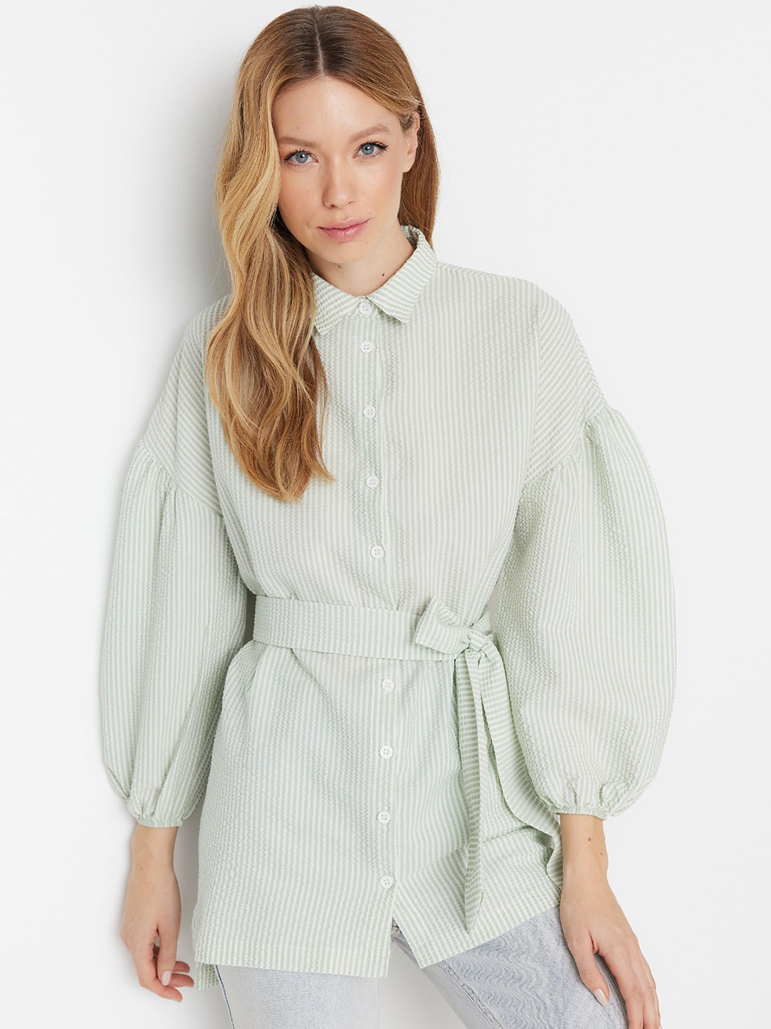 

Trendyol Vertical stripes Bishop Sleeves Top, Green