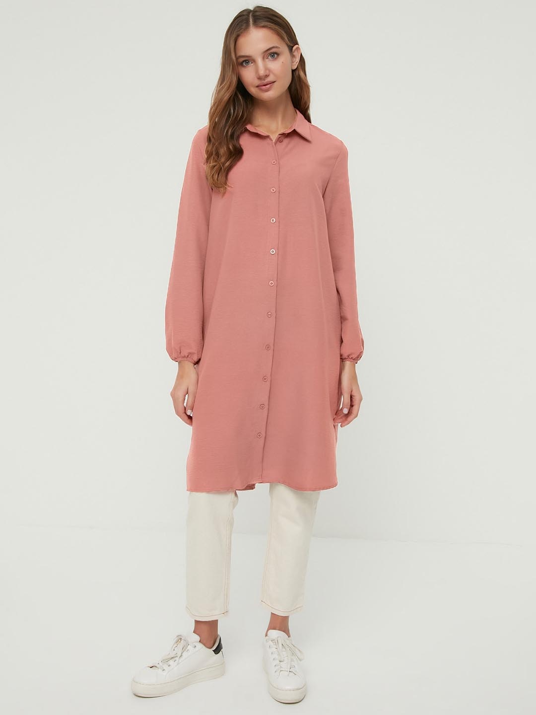 

Trendyol Shirt Collar Long Sleeves Shirt Dress, Peach