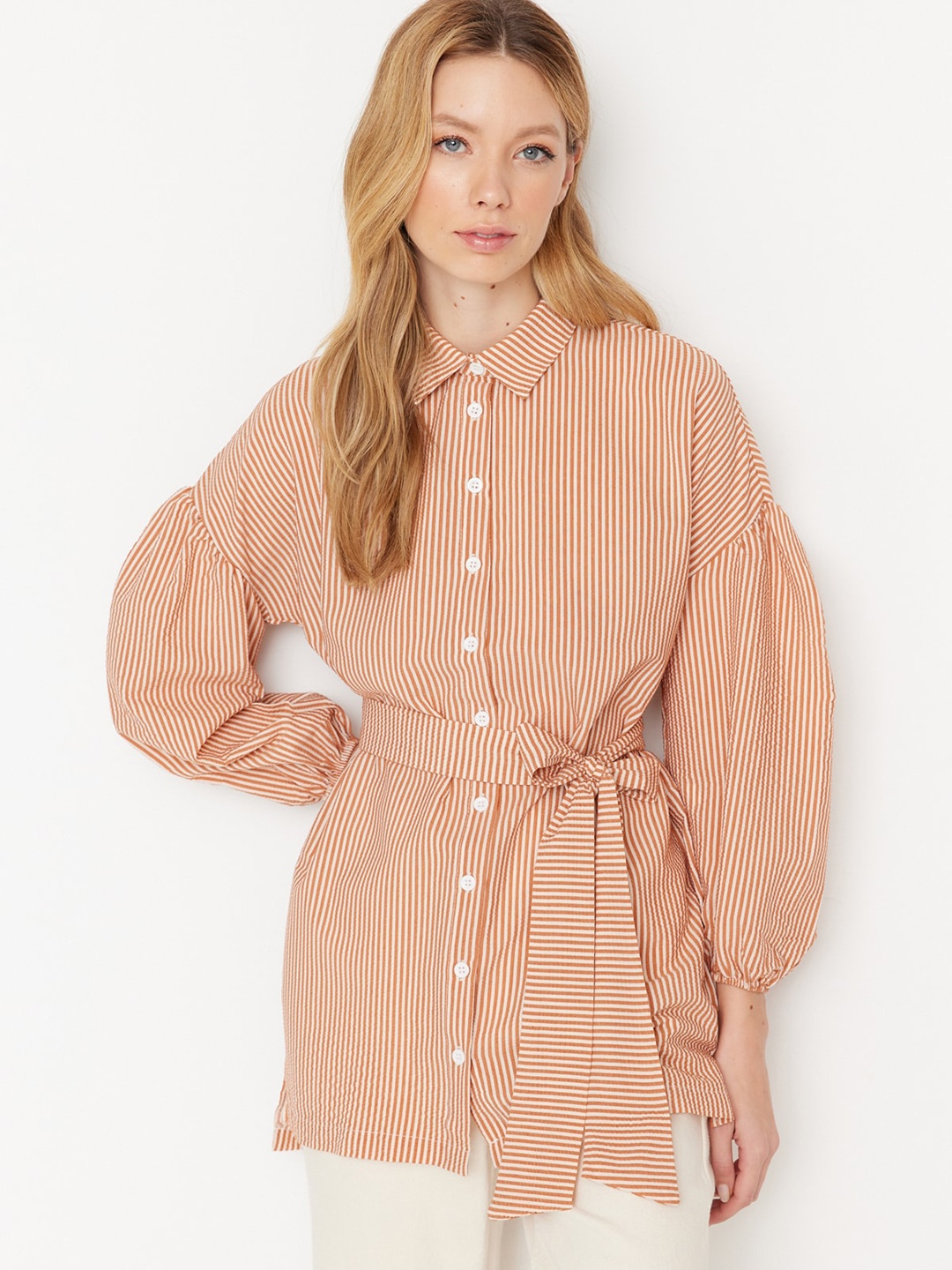

Trendyol Vertical stripes Bishop Sleeves Top, Orange