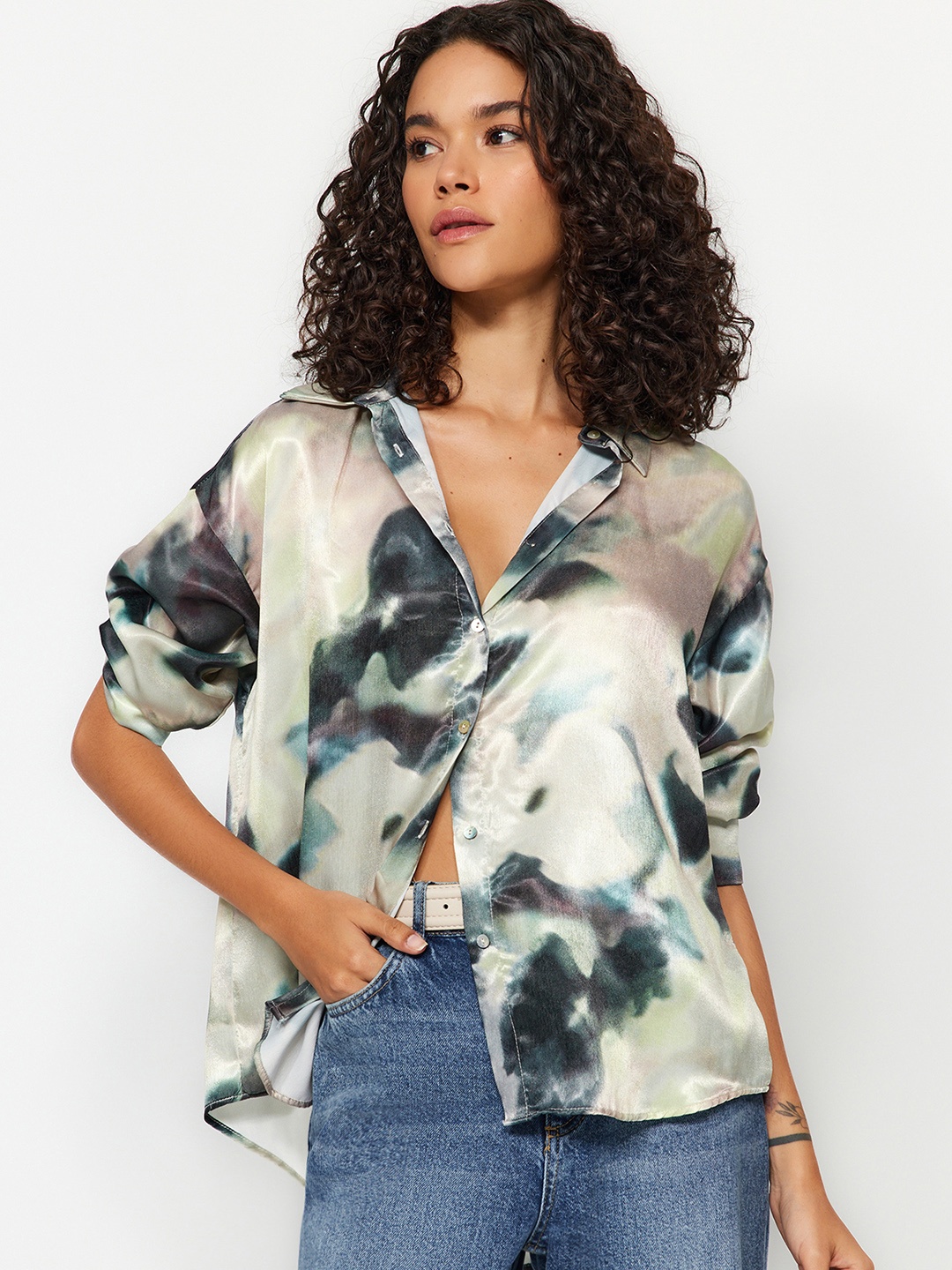 

Trendyol Abstract Printed Faded Casual Shirt, Blue