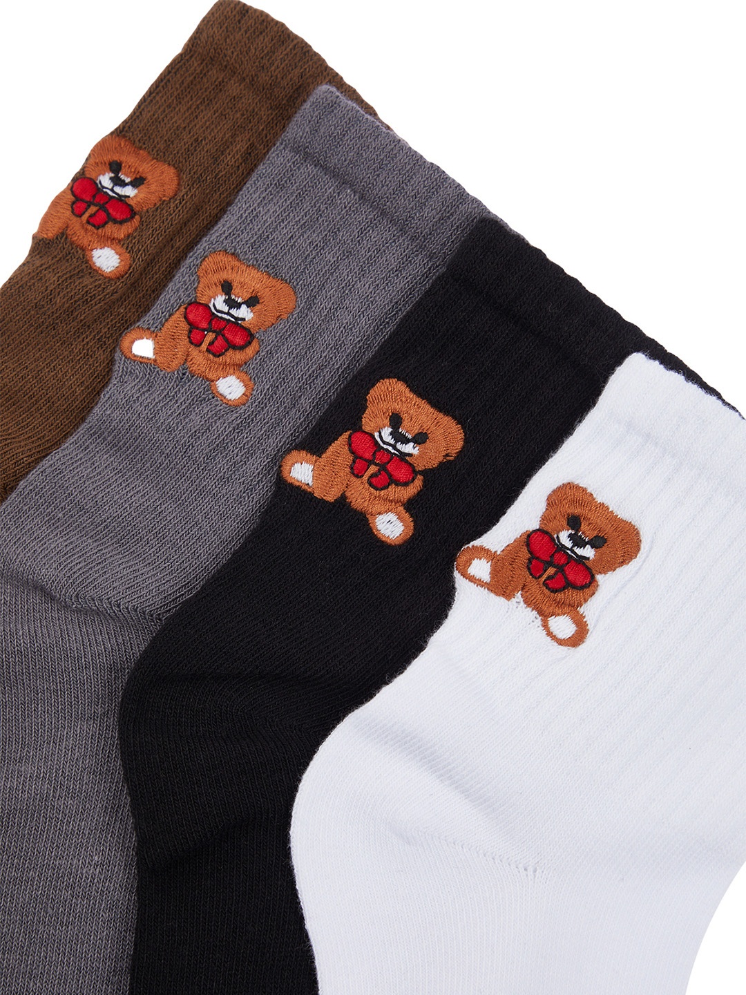 

Trendyol Women Pack Of 4 Teddy-Embroidered Ankle-Length Socks, White