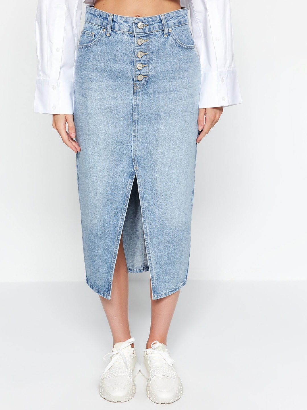 

Trendyol High Waist Midi Length Pencil Denim Skirt, Blue