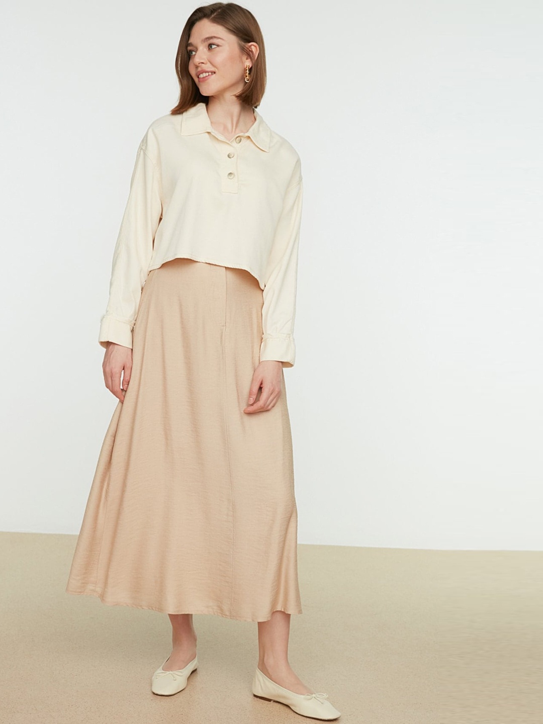 

Trendyol High Rise Midi Length A Line Skirt, Beige