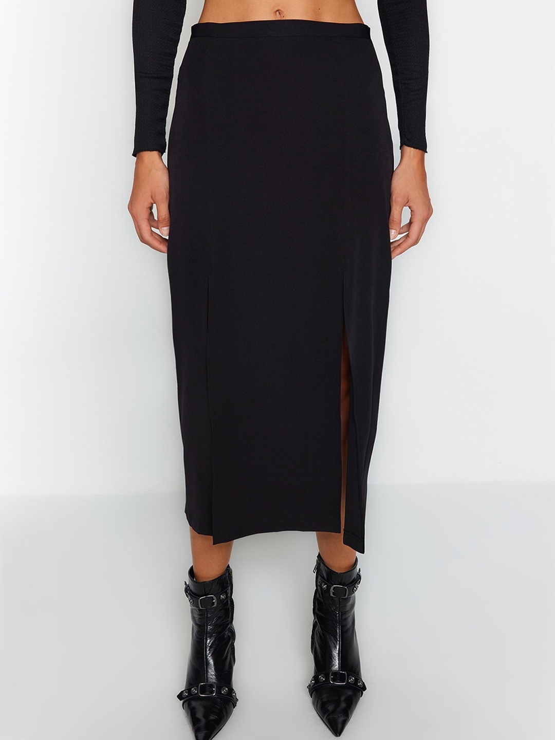 

Trendyol High-Waist Midi-Length Straight Skirt, Black